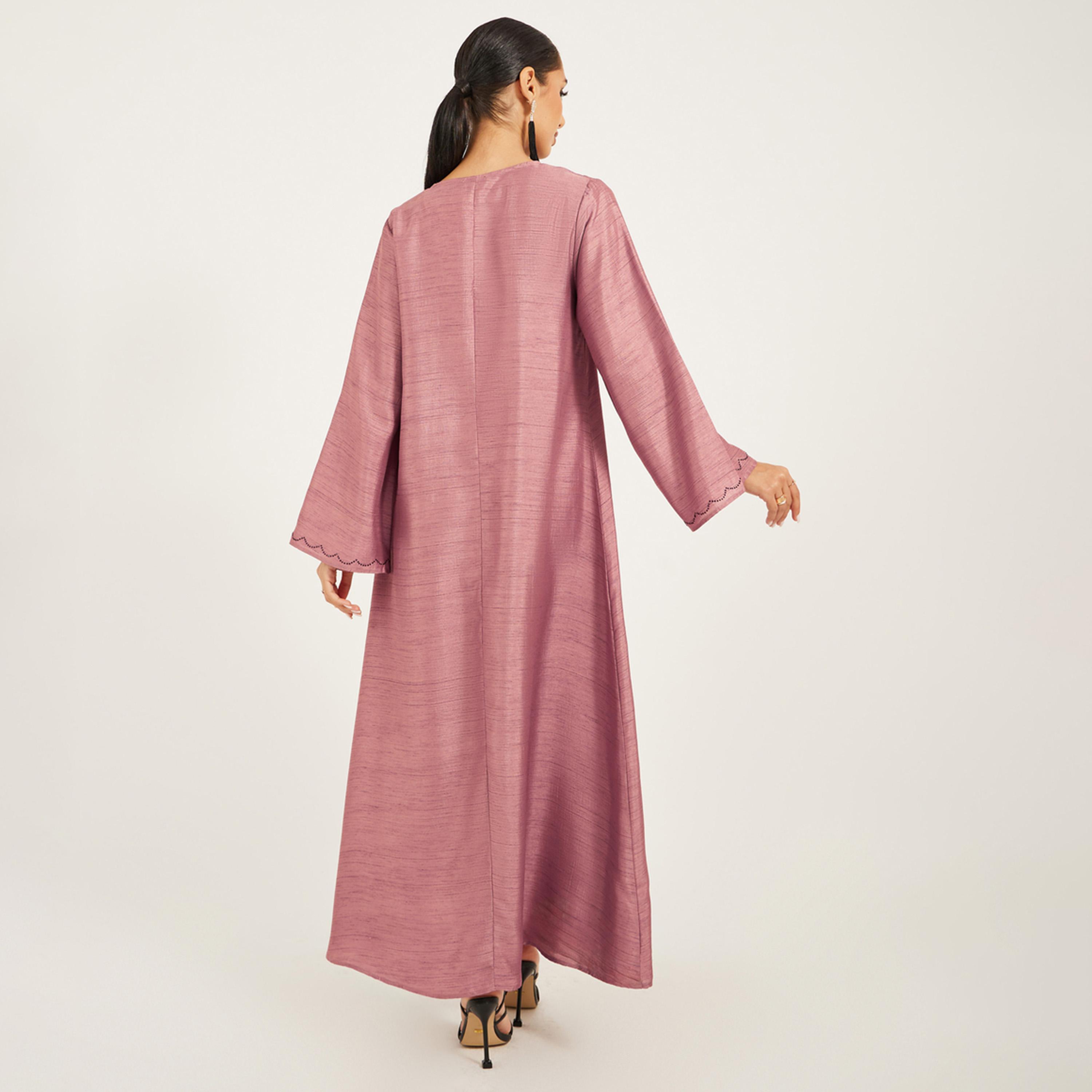 Amirah X Styli Embellished V-Neck A-Line Jalabiya-women-arabicclothing-jalabiyas-image-5