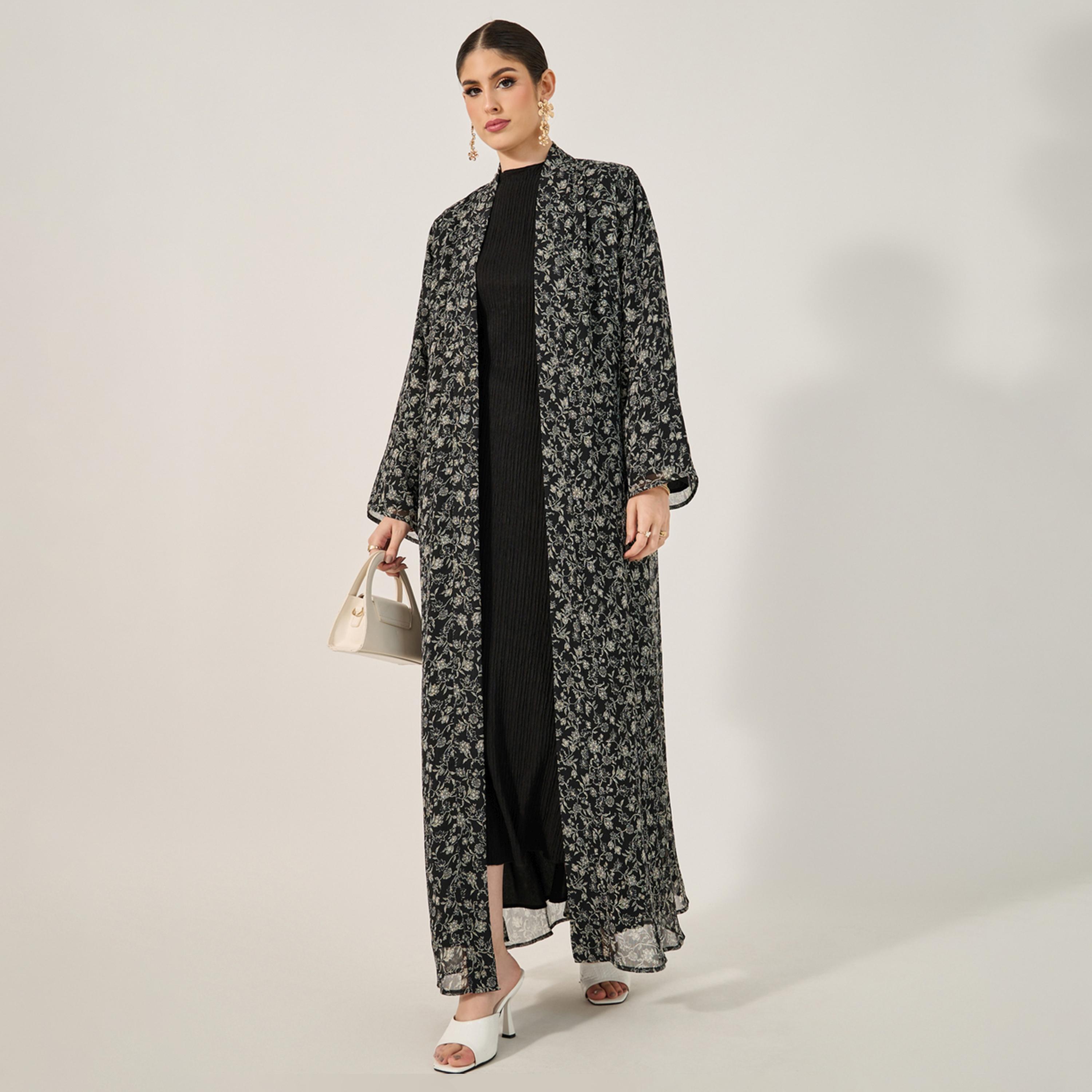 Styli Floral Printed Abaya With Full Lining On Body And On Sleeve And Matching Scarf-women-arabicclothing-abayas-image-3
