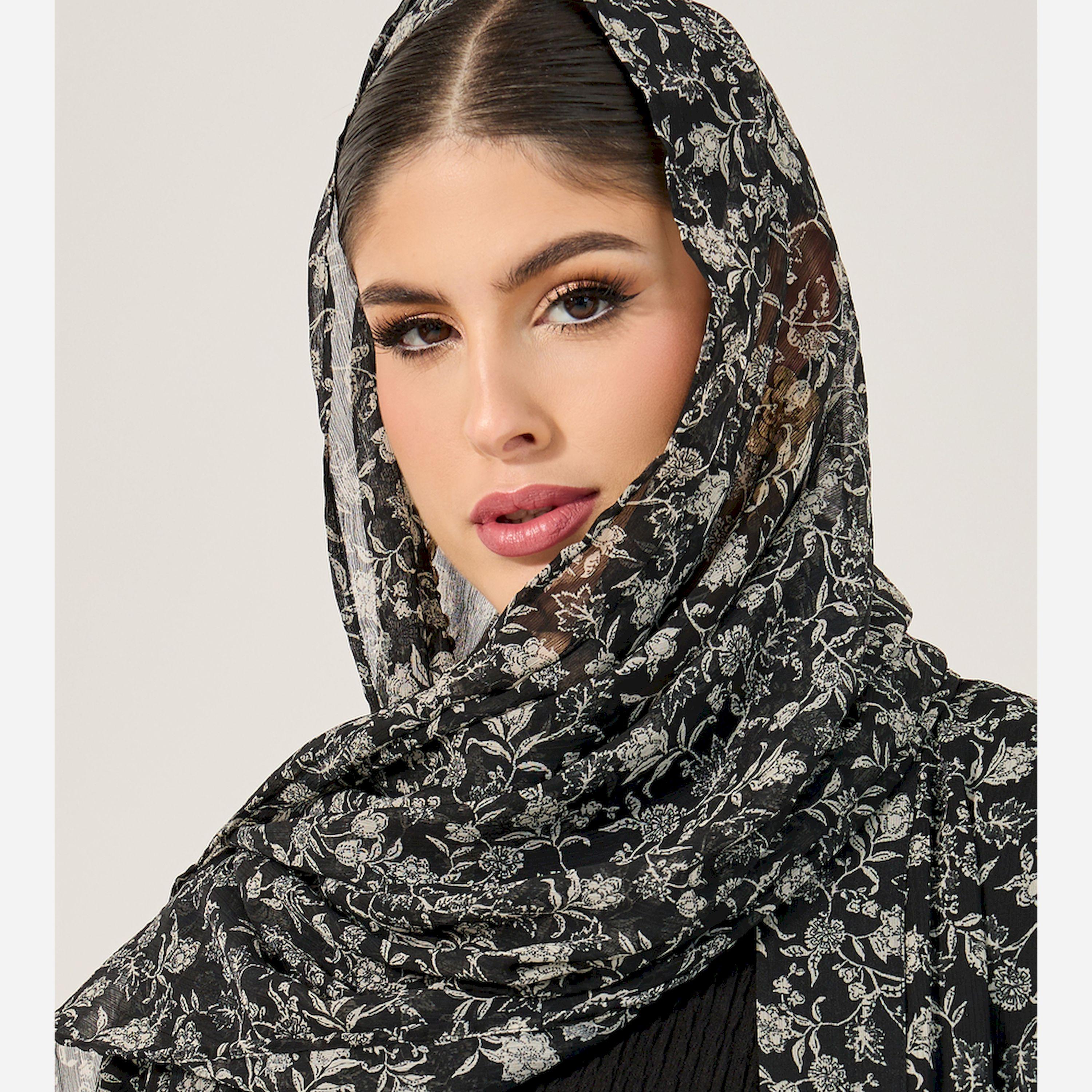 Styli Floral Printed Abaya With Full Lining On Body And On Sleeve And Matching Scarf-women-arabicclothing-abayas-image-6