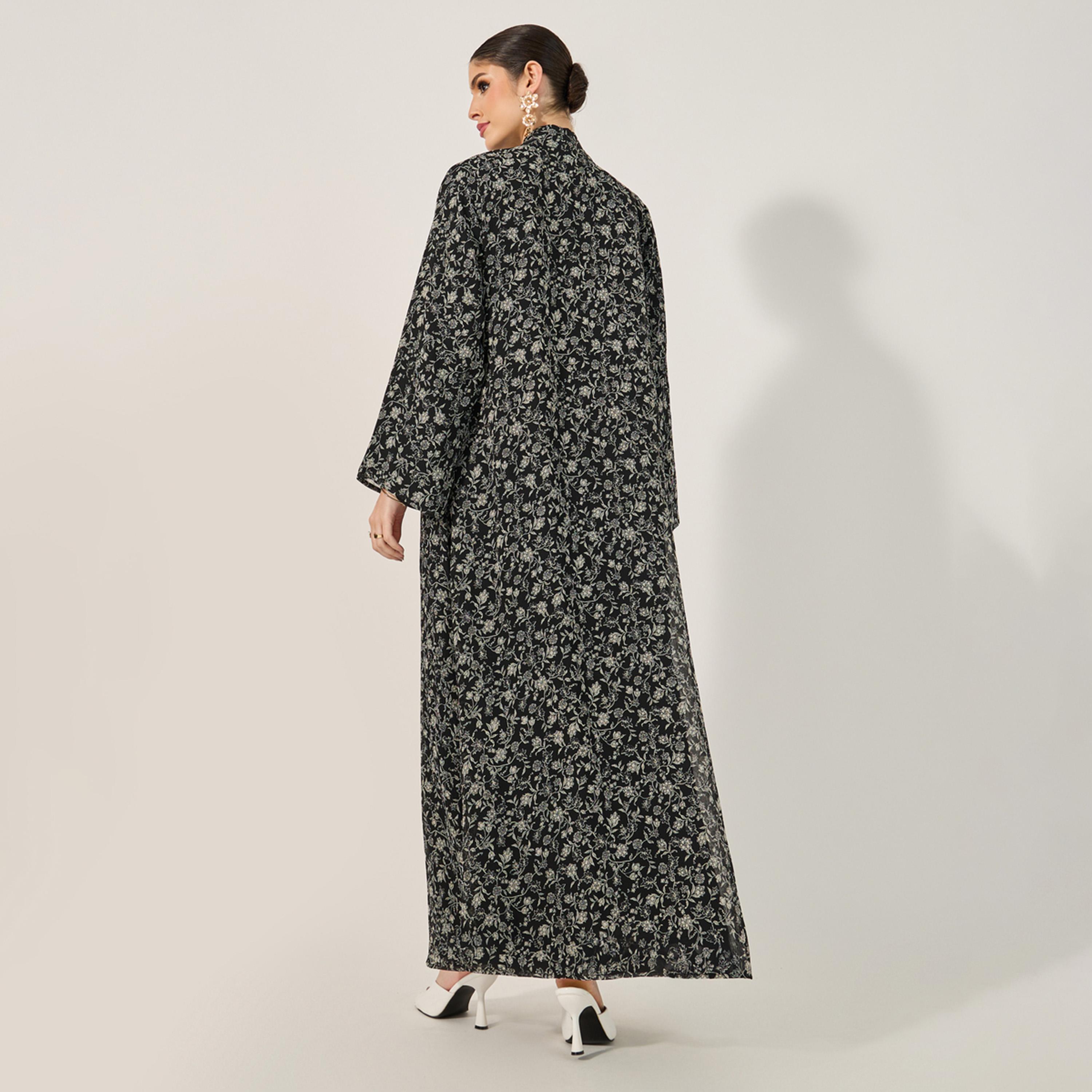 Styli Floral Printed Abaya With Full Lining On Body And On Sleeve And Matching Scarf-women-arabicclothing-abayas-image-7