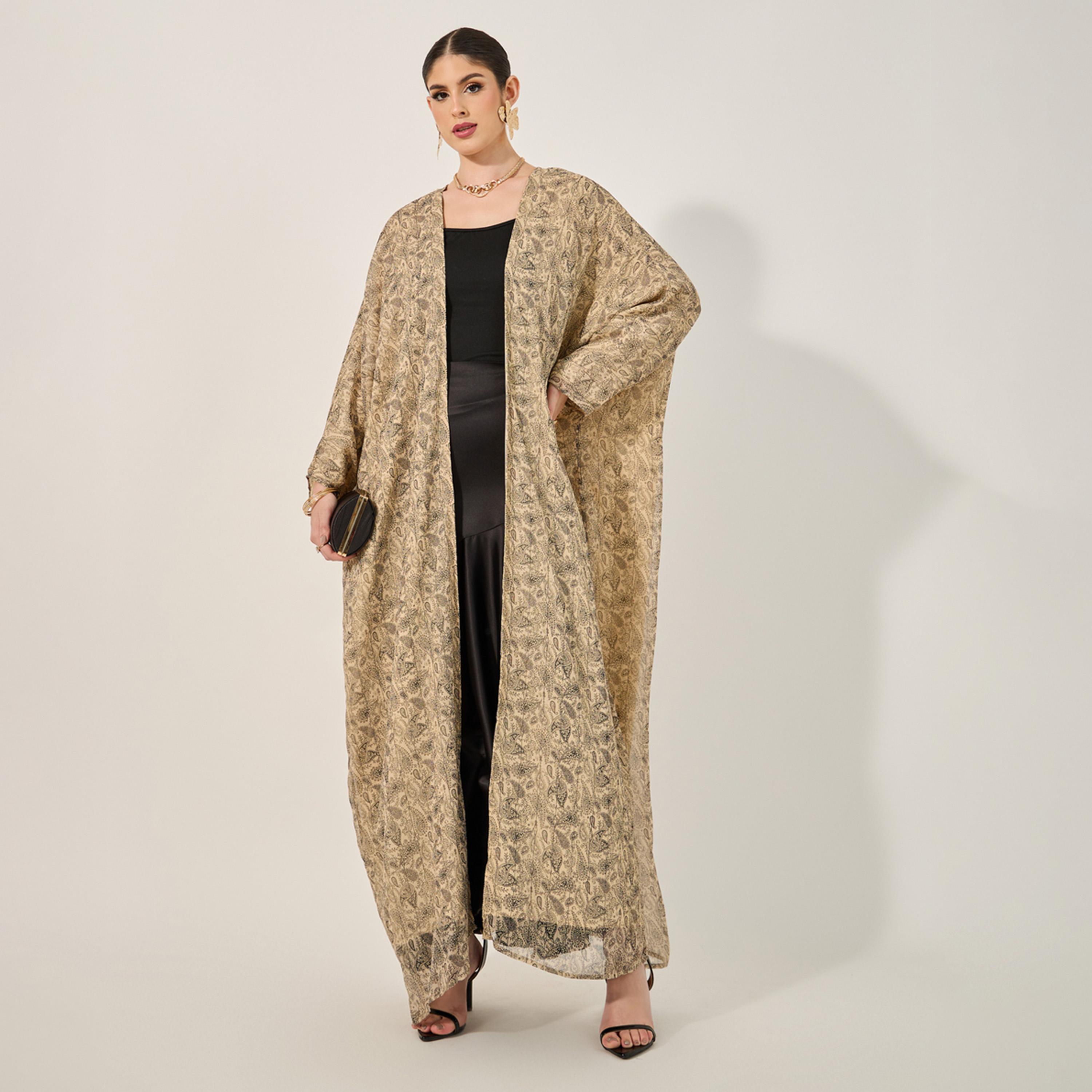 Styli All Over Paisley Print Batwing Sleeve Abaya With Full Lining On Body And On Sleeve And Matching Scarf-women-arabicclothing-abayas-image-1