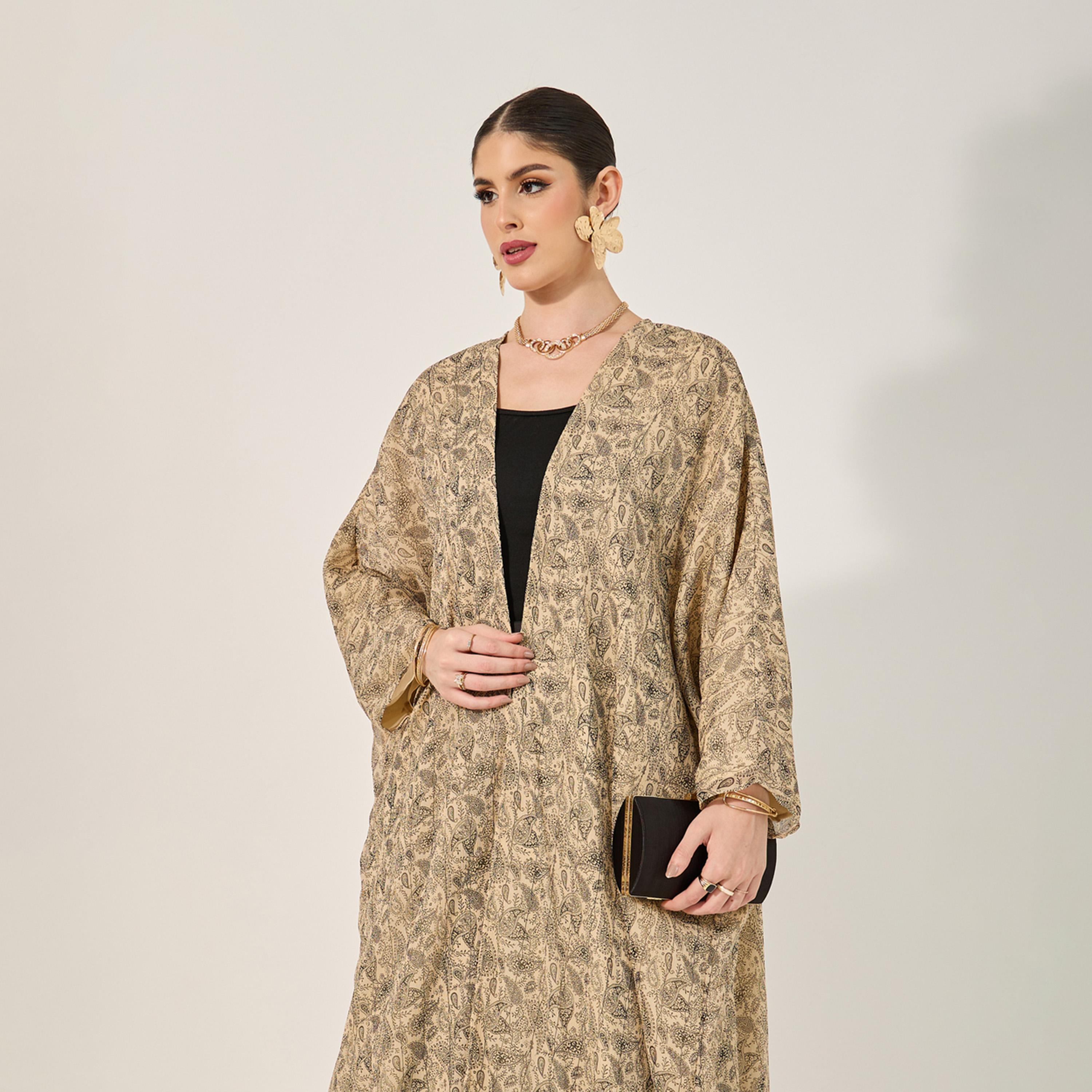 Styli All Over Paisley Print Batwing Sleeve Abaya With Full Lining On Body And On Sleeve And Matching Scarf-women-arabicclothing-abayas-image-3