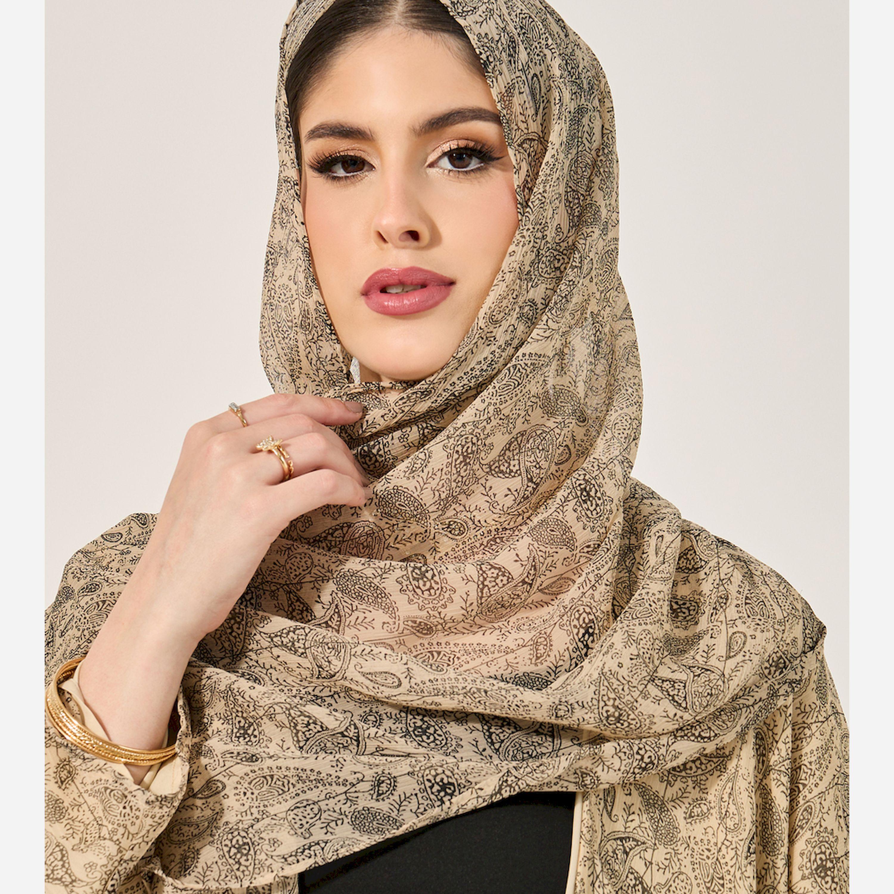 Styli All Over Paisley Print Batwing Sleeve Abaya With Full Lining On Body And On Sleeve And Matching Scarf-women-arabicclothing-abayas-image-5