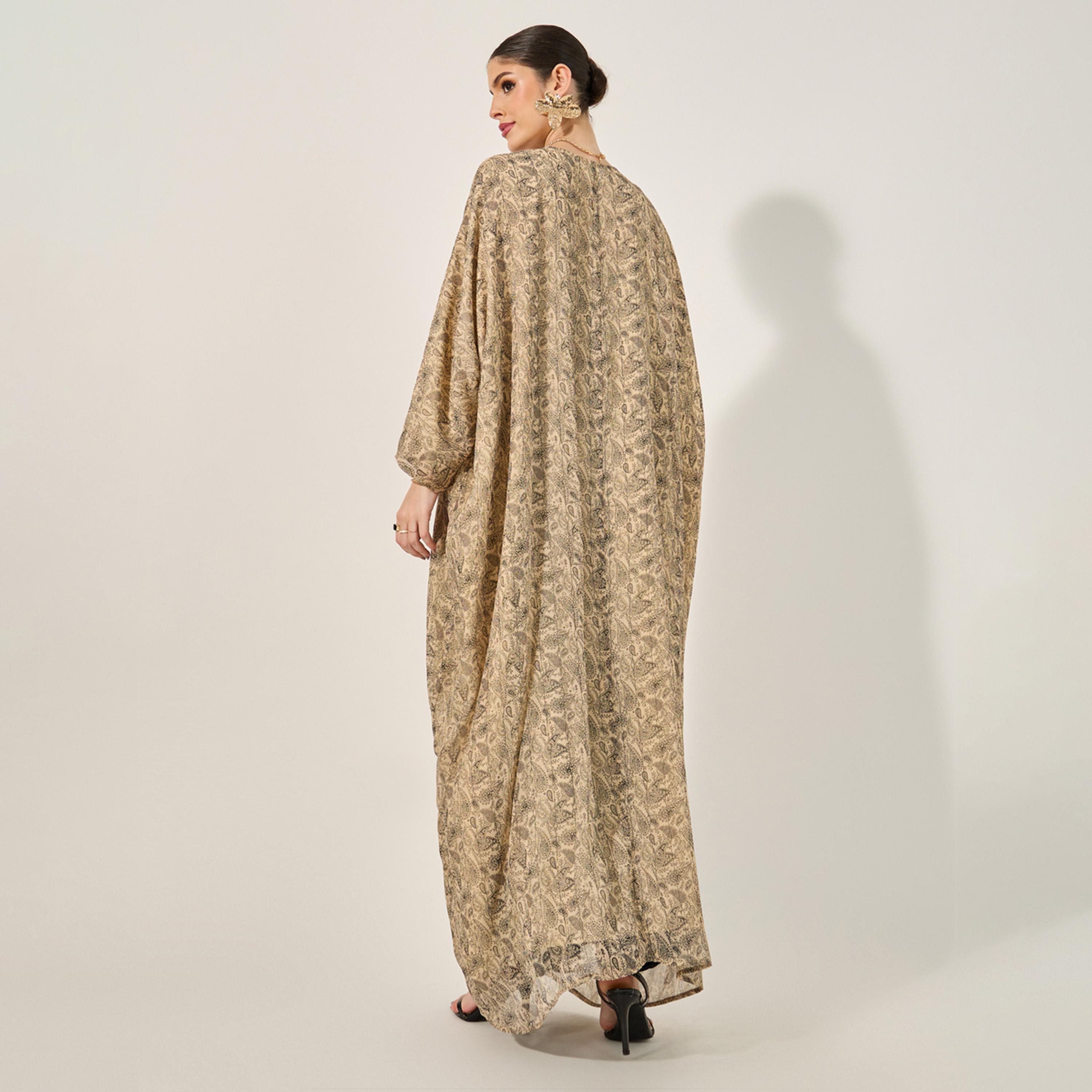 Styli All Over Paisley Print Batwing Sleeve Abaya With Full Lining On Body And On Sleeve And Matching Scarf-women-arabicclothing-abayas-image-7