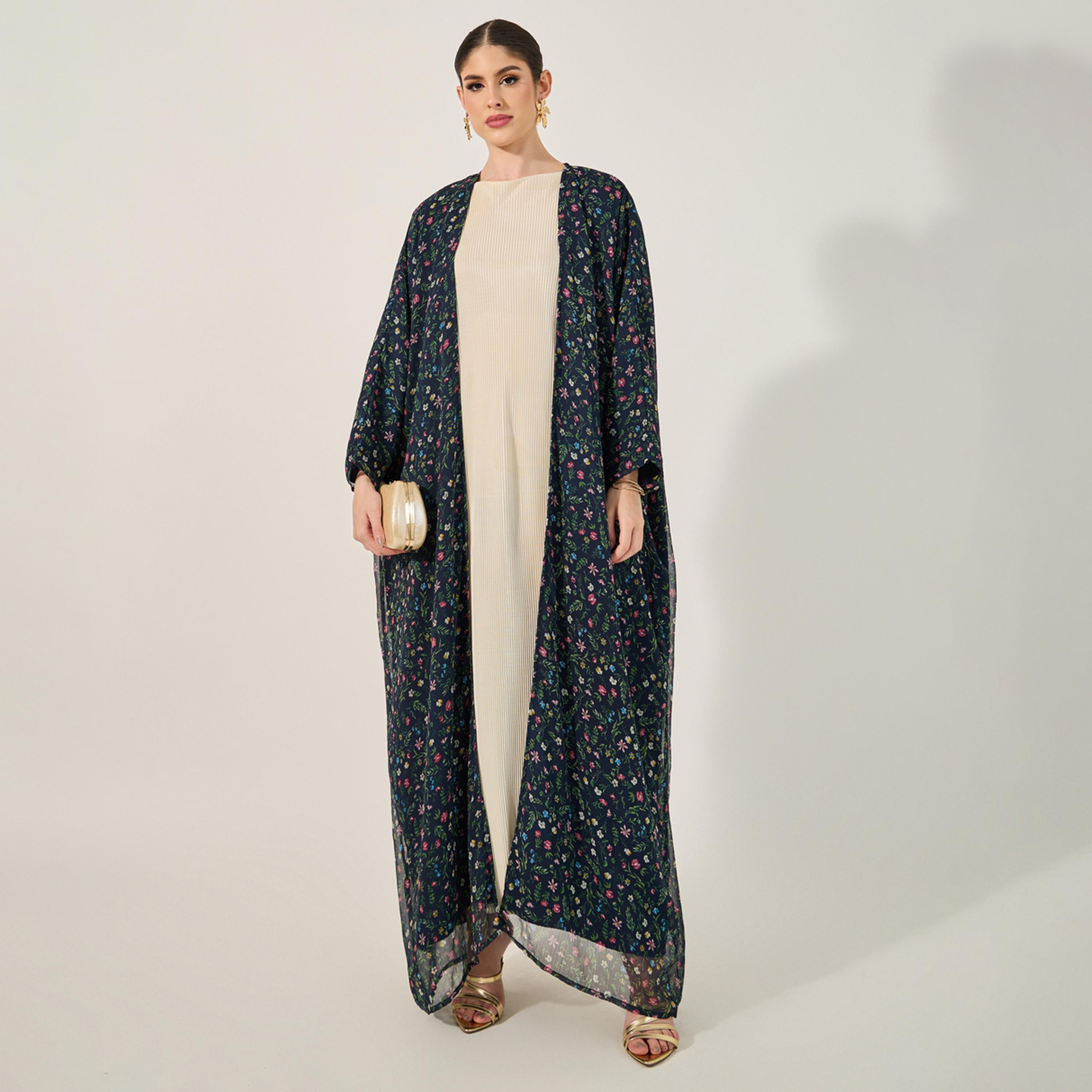 Amirah X Styli All Over Paisley Print Batwing Sleeve Abaya With Full Lining On Body And On Sleeve And Matching Scarf-women-arabicclothing-abayas-image-1