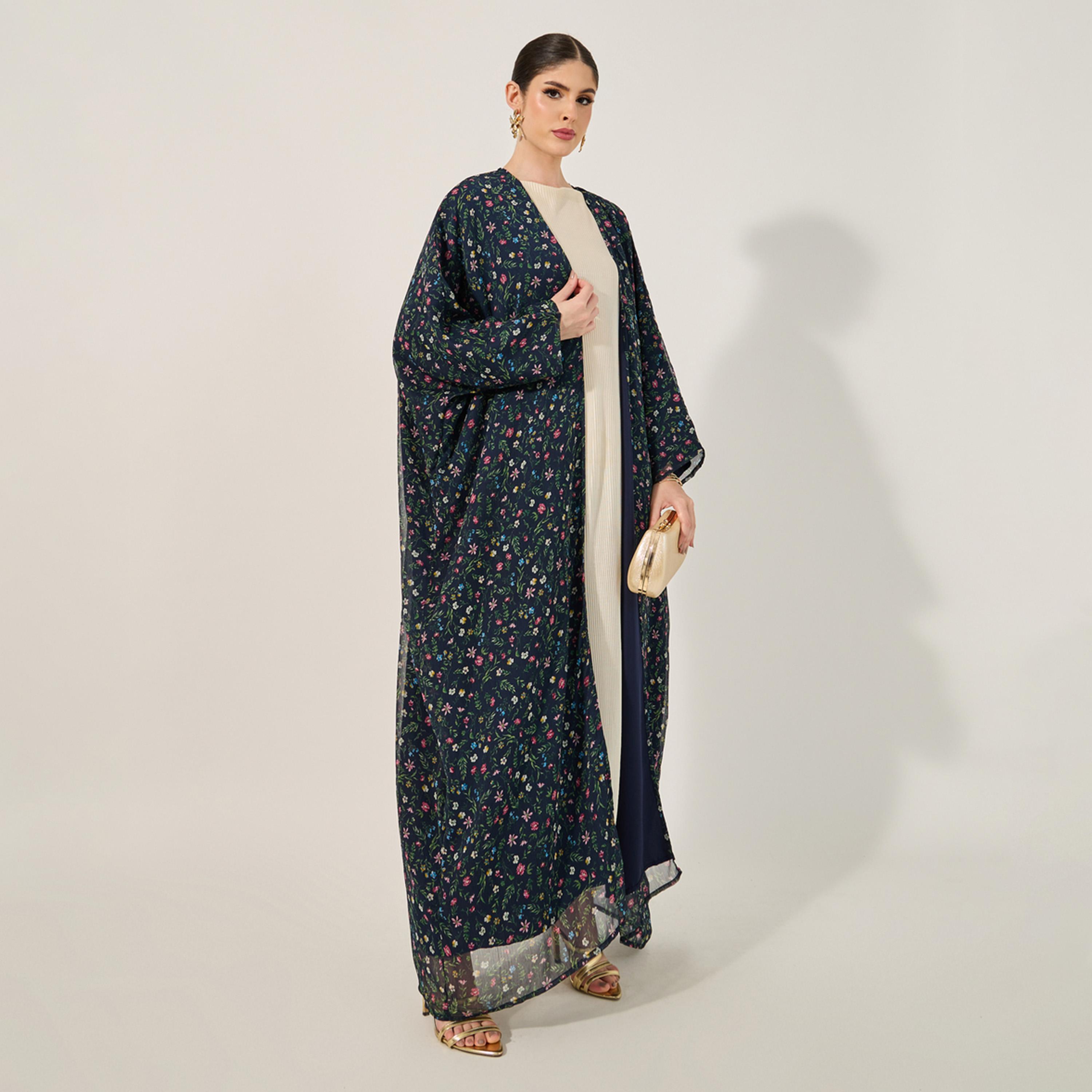 Amirah X Styli All Over Paisley Print Batwing Sleeve Abaya With Full Lining On Body And On Sleeve And Matching Scarf-women-arabicclothing-abayas-image-2