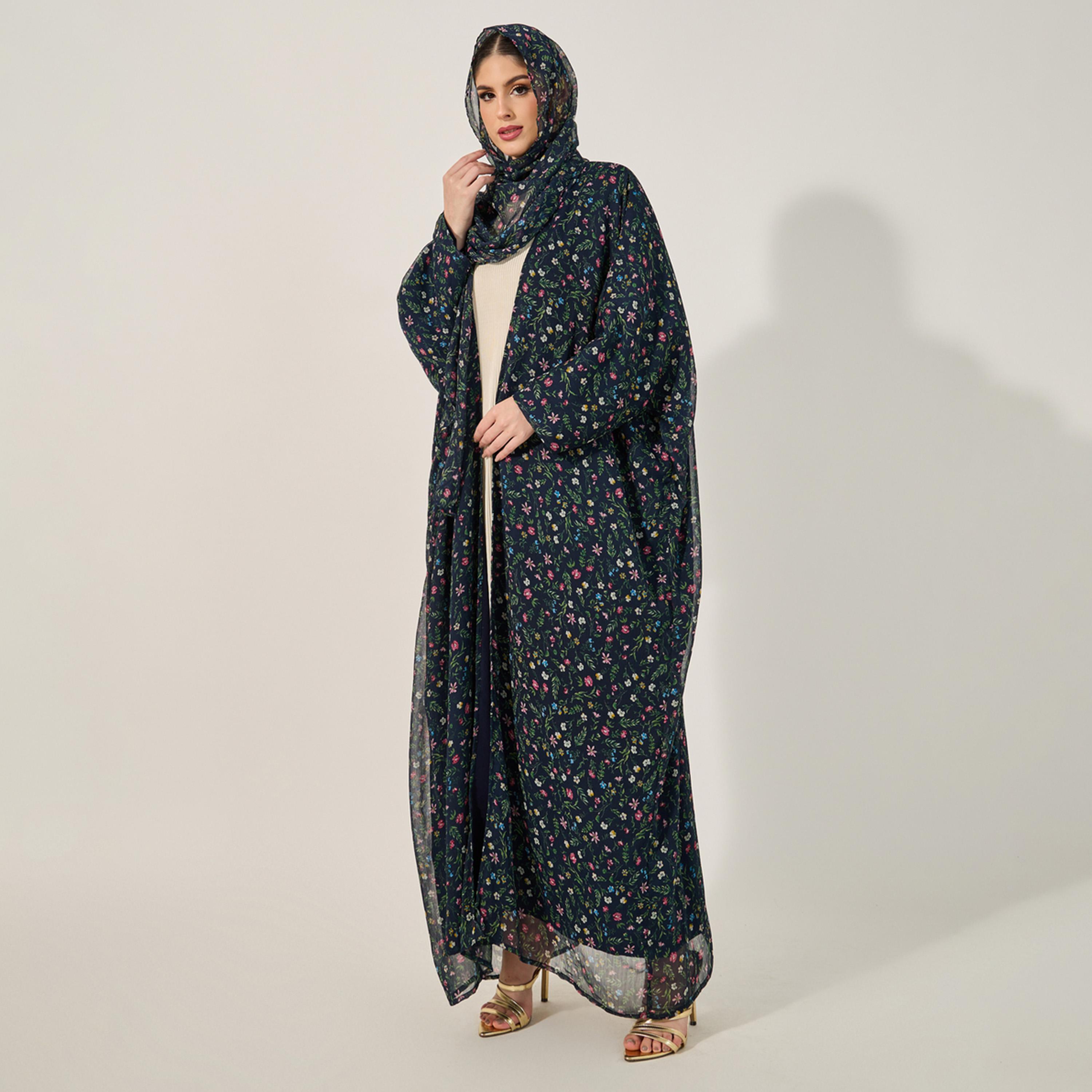 Amirah X Styli All Over Paisley Print Batwing Sleeve Abaya With Full Lining On Body And On Sleeve And Matching Scarf-women-arabicclothing-abayas-image-5