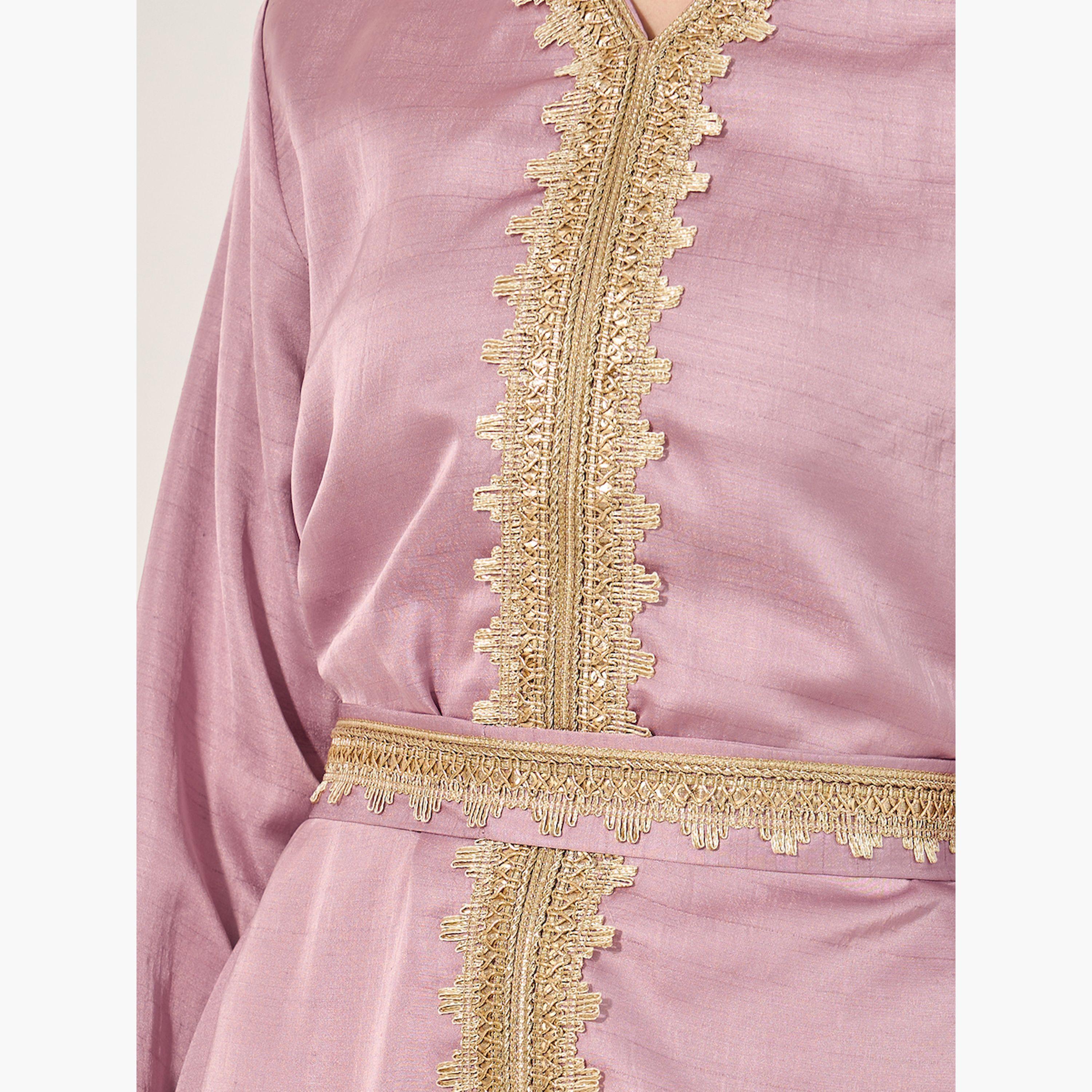 ستايلي - قفطان مطرز مع حزام وفتحة رقبة V وقصّة A-women-arabicclothing-kaftan-image-5