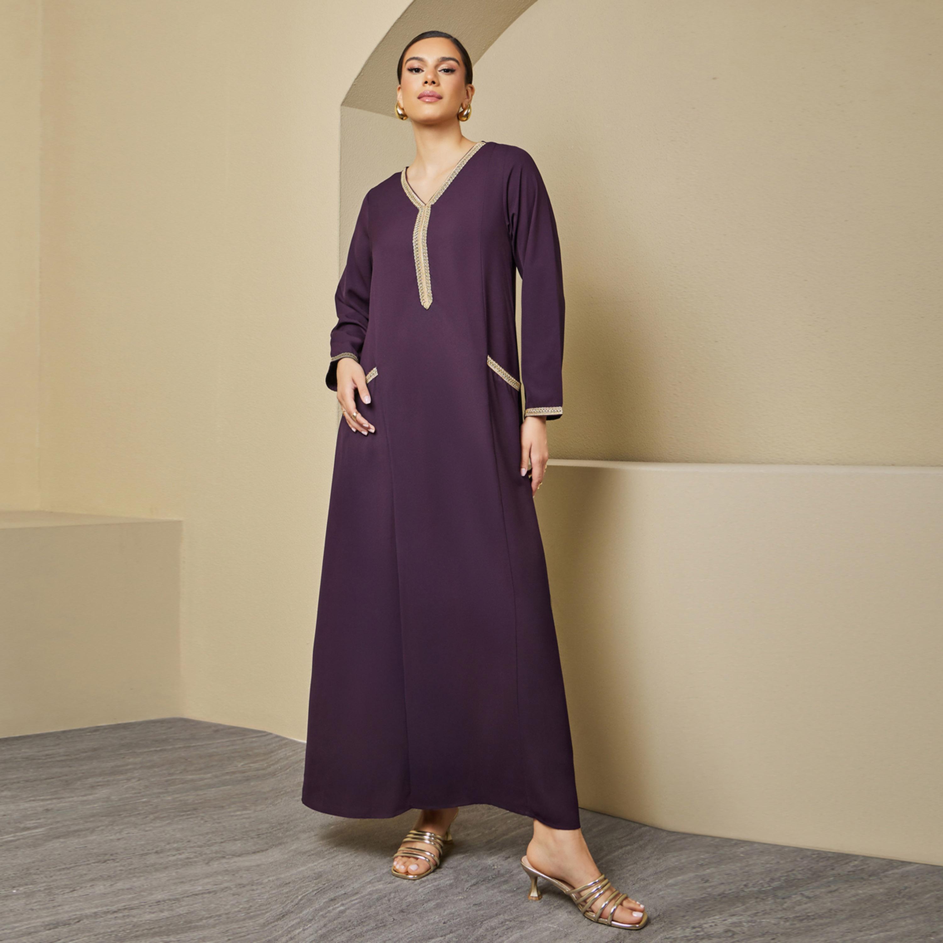 ستايلي - جلابية بتصميم على شكل حرف A مع تفاصيل دانتيل-women-arabicclothing-jalabiyas-image-2