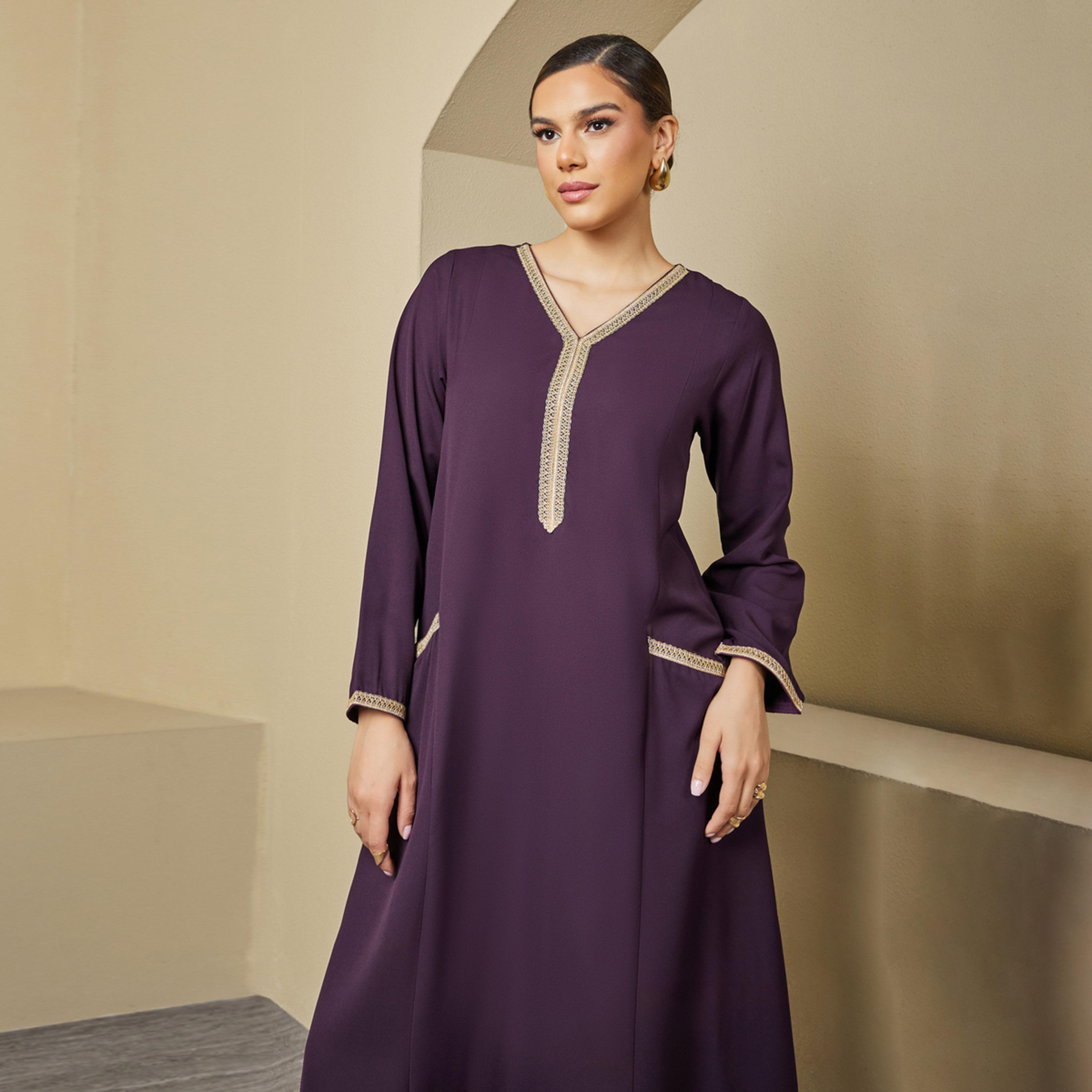 ستايلي - جلابية بتصميم على شكل حرف A مع تفاصيل دانتيل-women-arabicclothing-jalabiyas-image-3