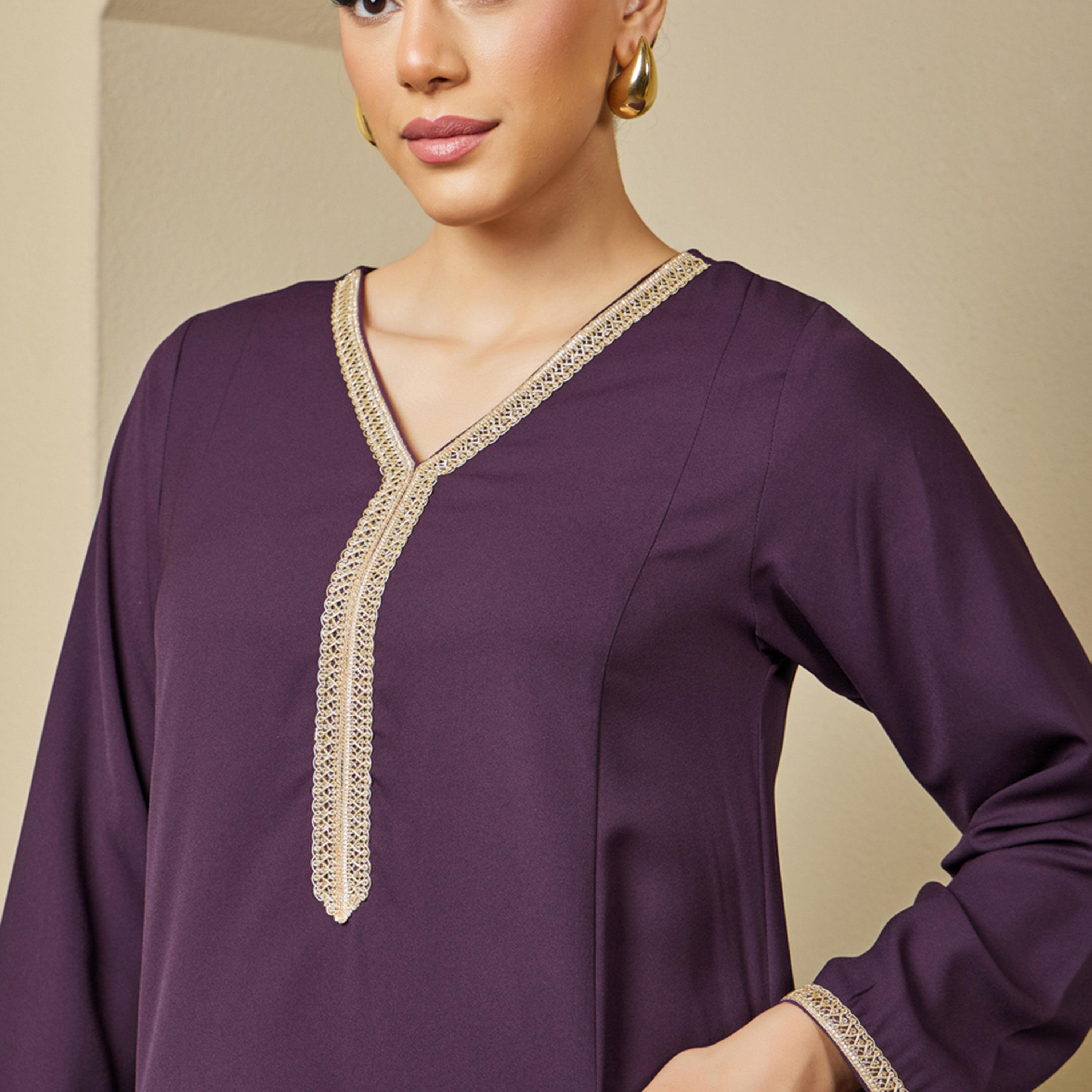 ستايلي - جلابية بتصميم على شكل حرف A مع تفاصيل دانتيل-women-arabicclothing-jalabiyas-image-4