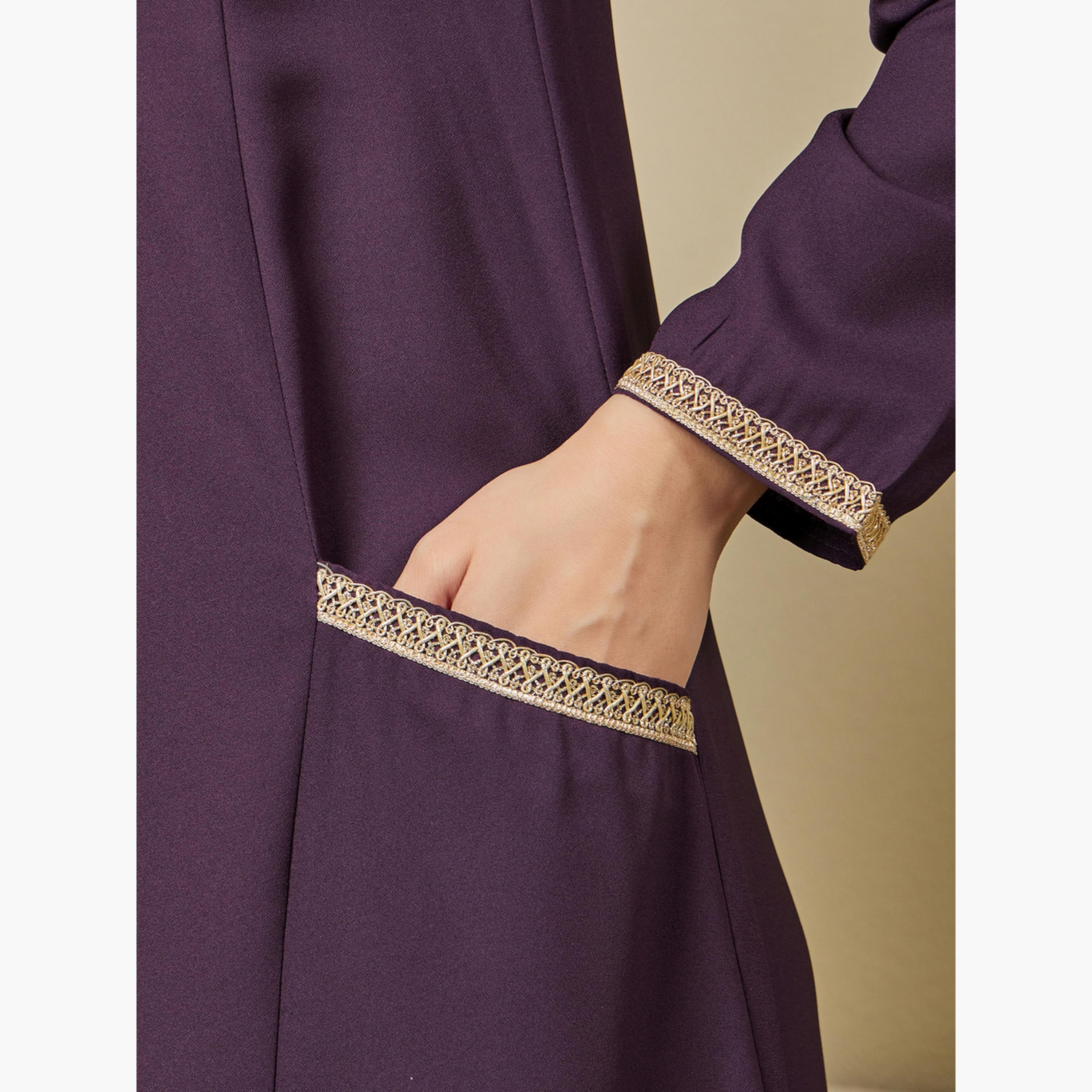 Styli Lace Insert Detail A-Line Jalabiya-women-arabicclothing-jalabiyas-image-5