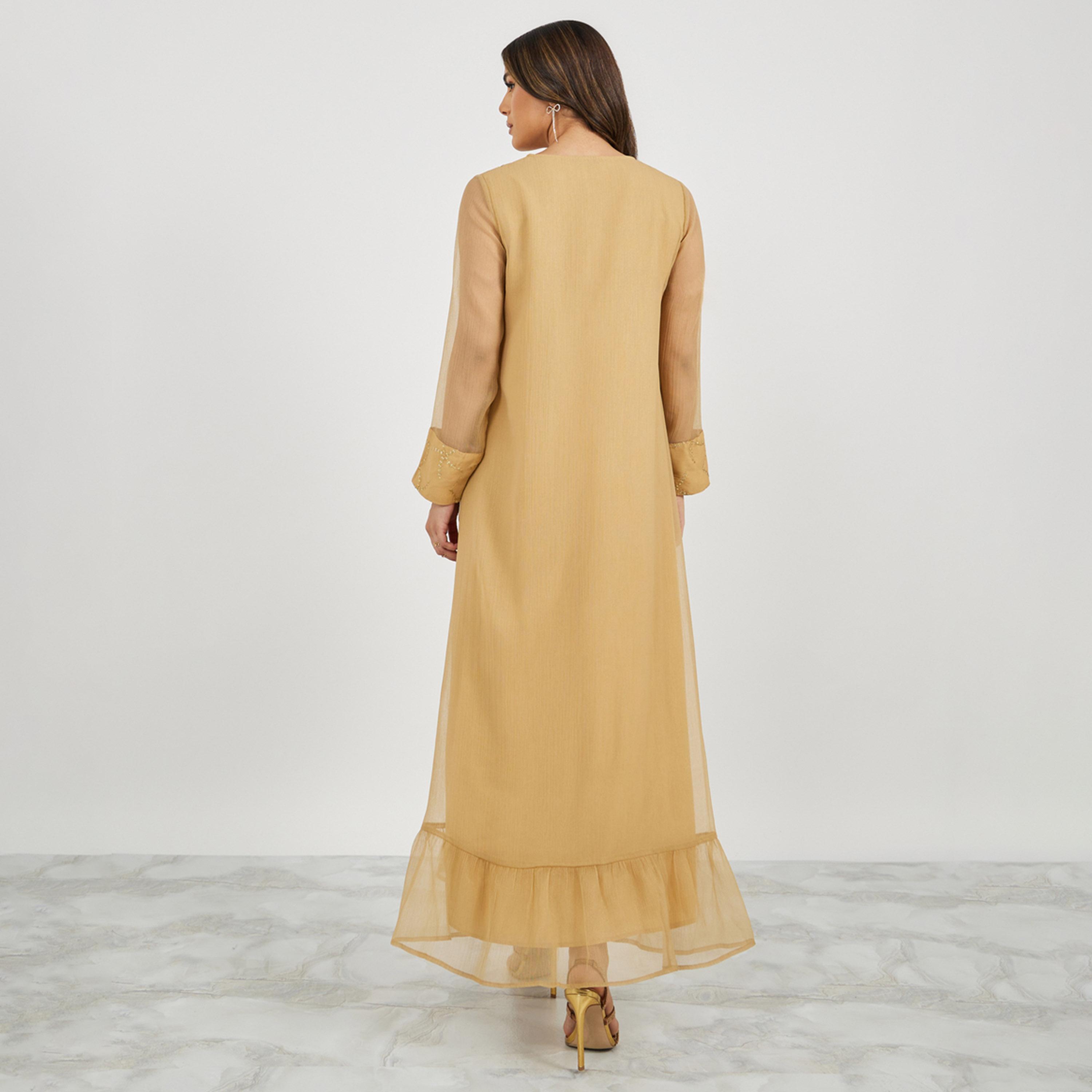 ستايلي - جلابية برقبة دائرية مطرزة ومزينة بالترتر-women-arabicclothing-jalabiyas-image-6