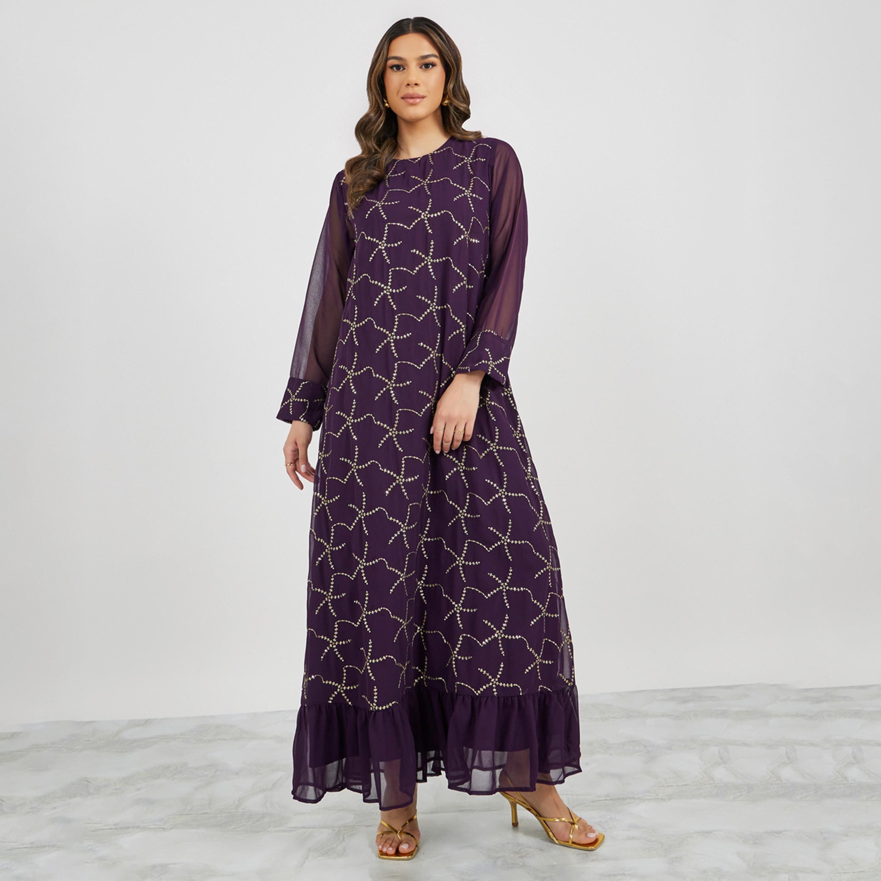 Styli Embroidered Sequined Round Neck Jalabiya-women-arabicclothing-jalabiyas-image-2