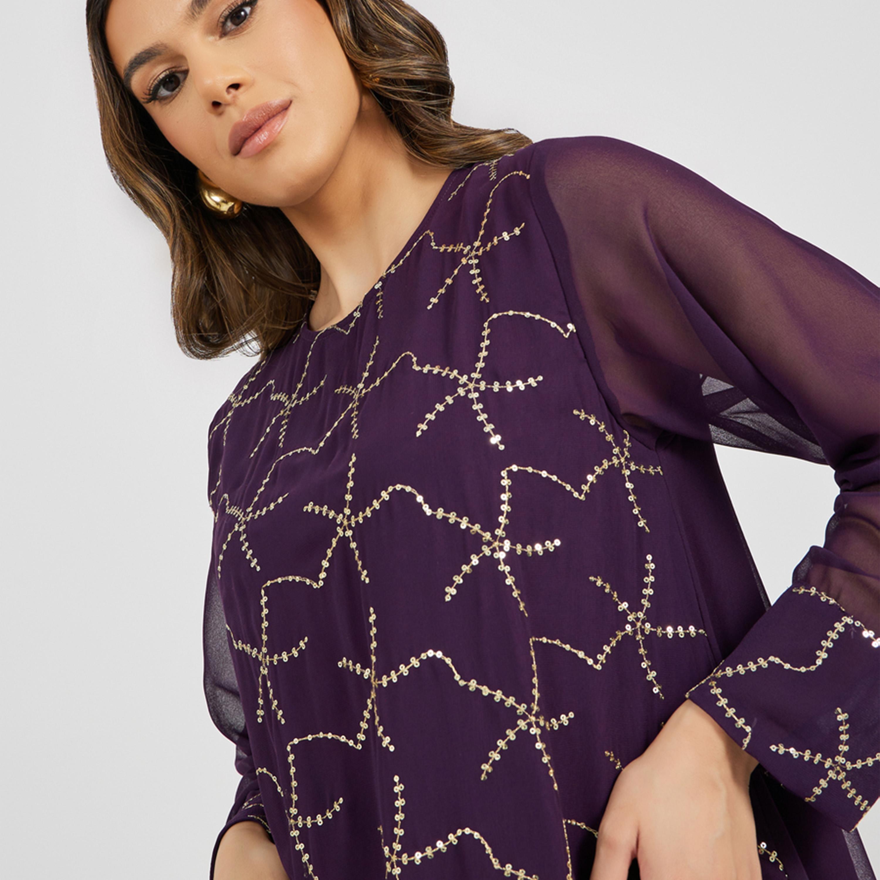 Styli Embroidered Sequined Round Neck Jalabiya-women-arabicclothing-jalabiyas-image-4