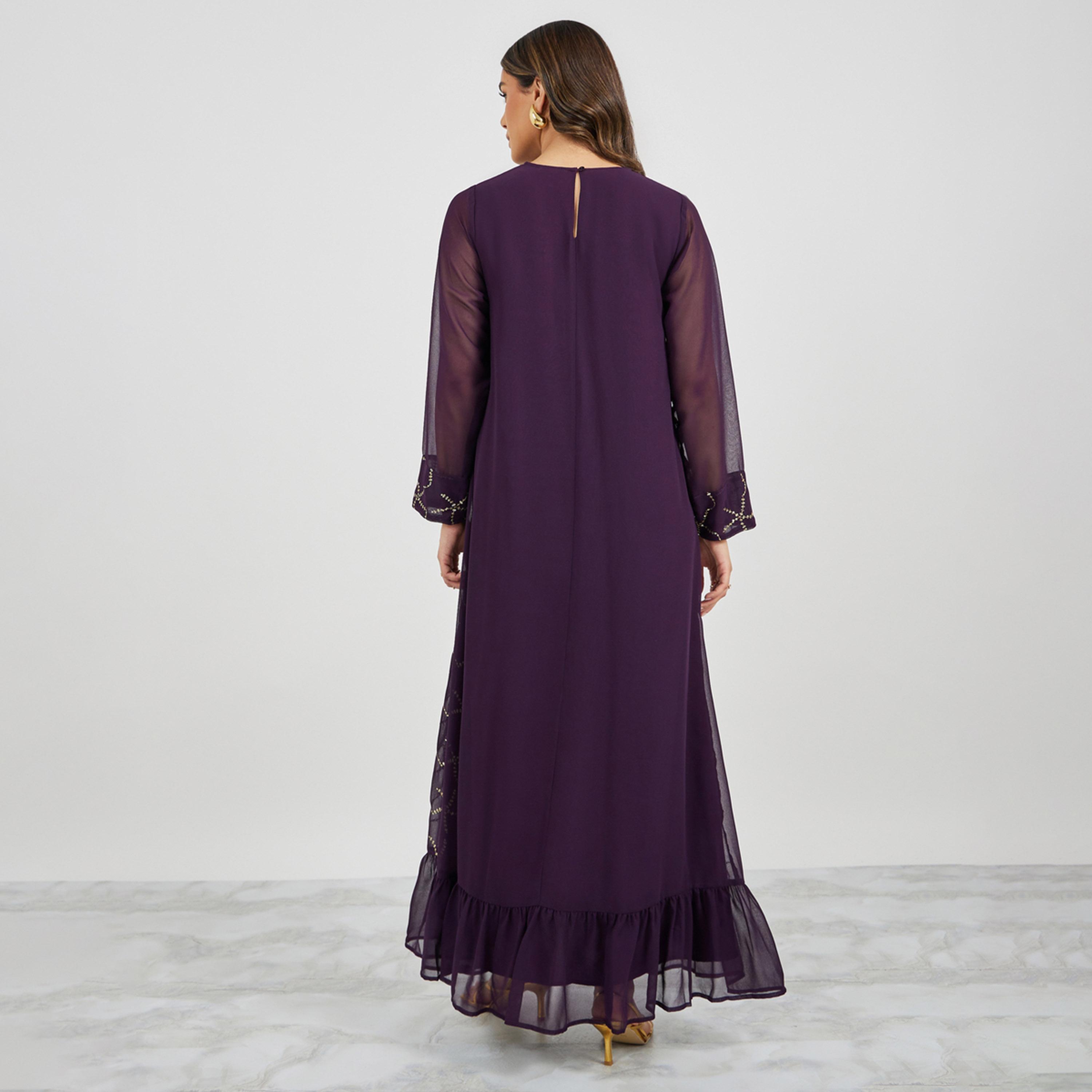 Styli Embroidered Sequined Round Neck Jalabiya-women-arabicclothing-jalabiyas-image-6