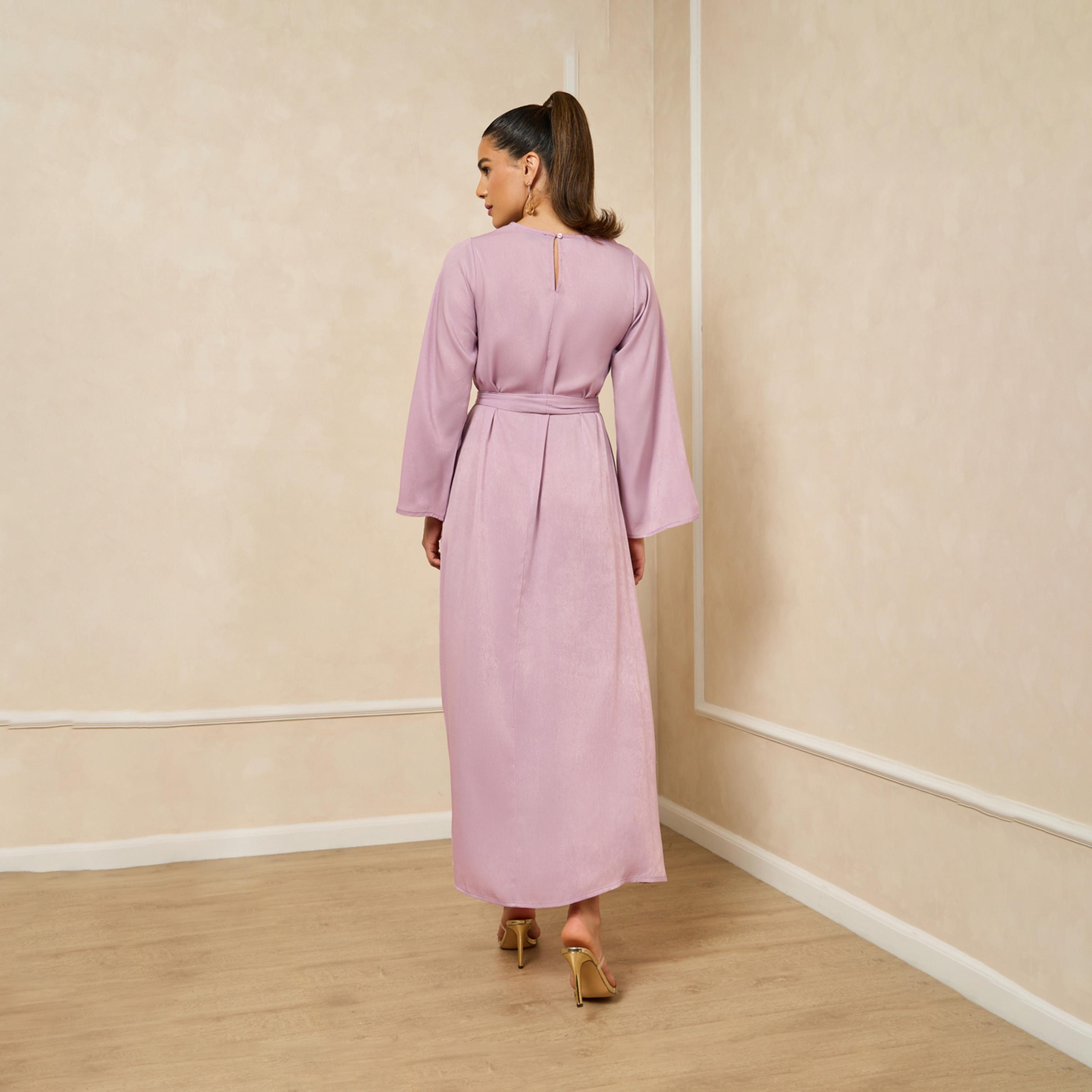Styli Sequins Embellished Round Neck A-Line Jalabiya With Belt-women-arabicclothing-jalabiyas-image-5