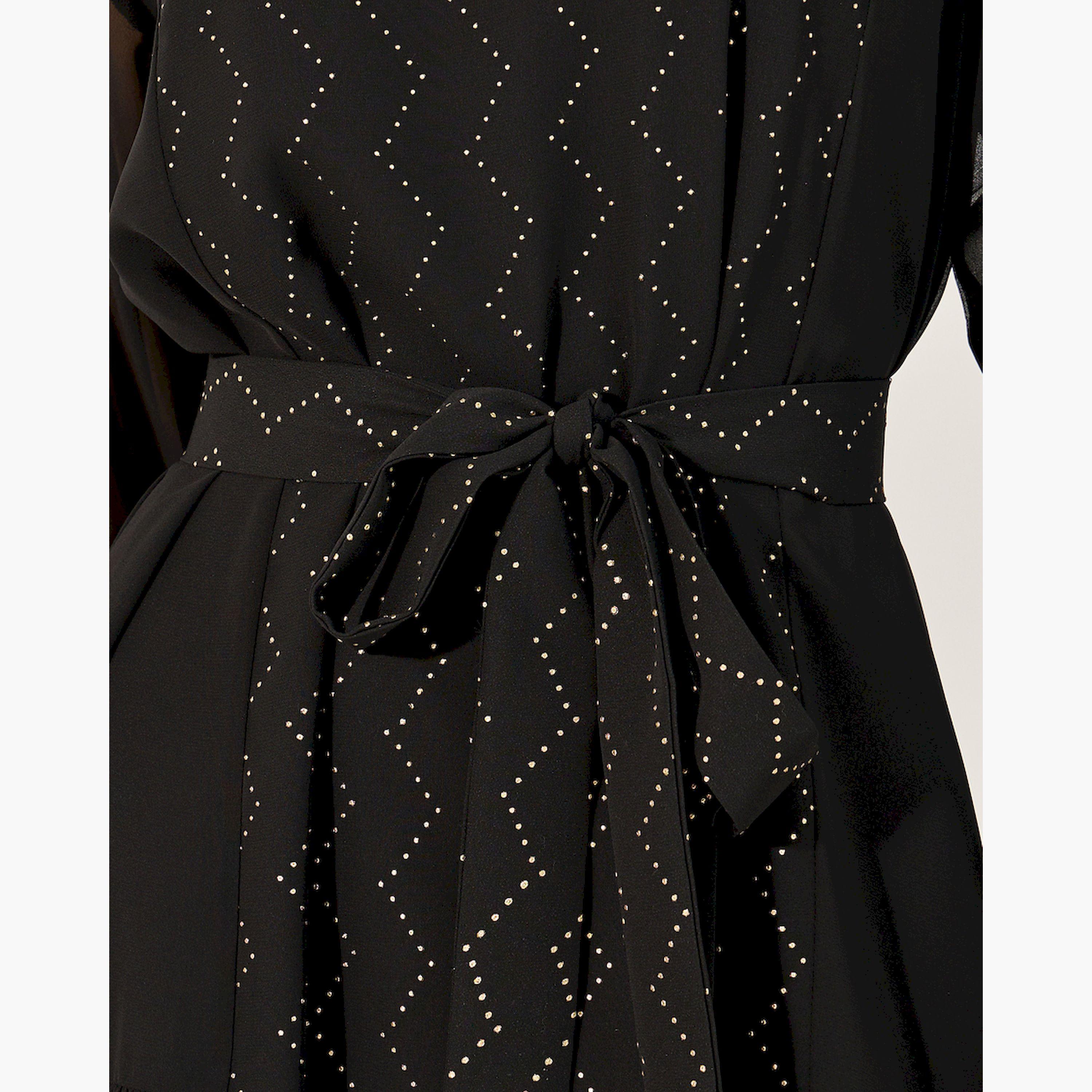 Amirah X Styli Embellished Round Neck Tie Up Waist Jalabiya-women-arabicclothing-jalabiyas-image-4