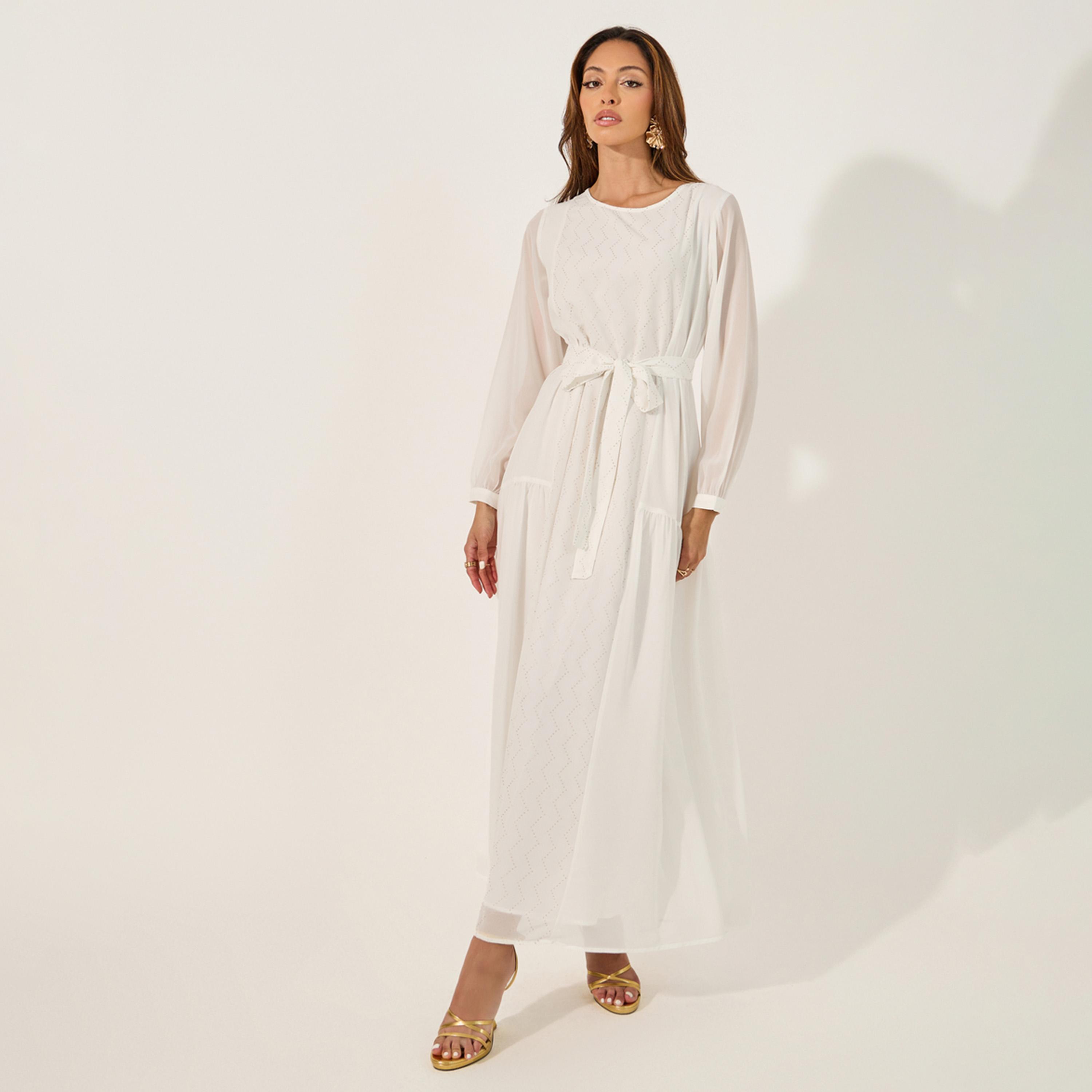 Styli Embellished Round Neck Tie Up Waist Jalabiya-women-arabicclothing-jalabiyas-image-1