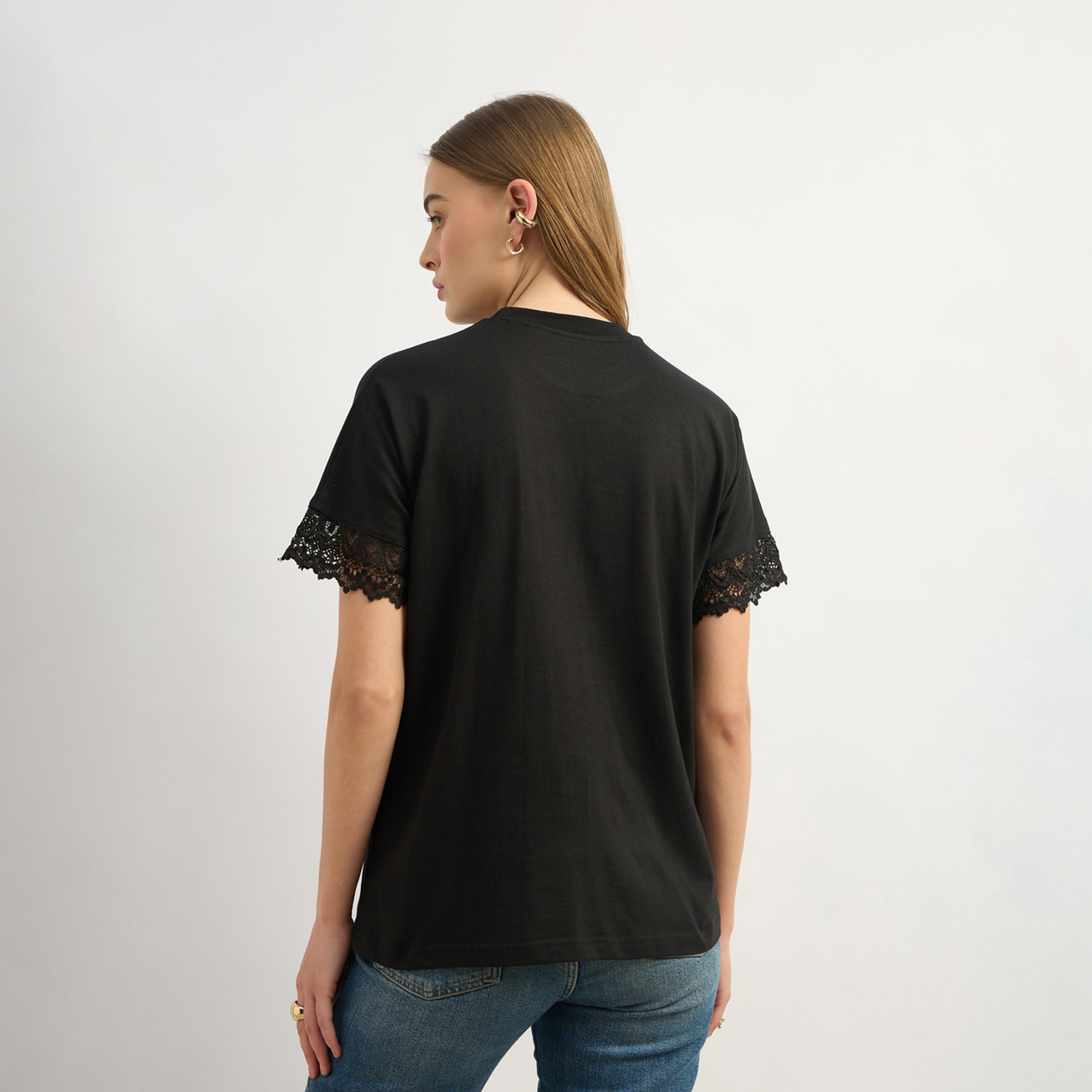 Styli Solid Round Neck Boxy Fit T-Shirt With Lace Trim Detail-women-clothing-tshirts-image-5