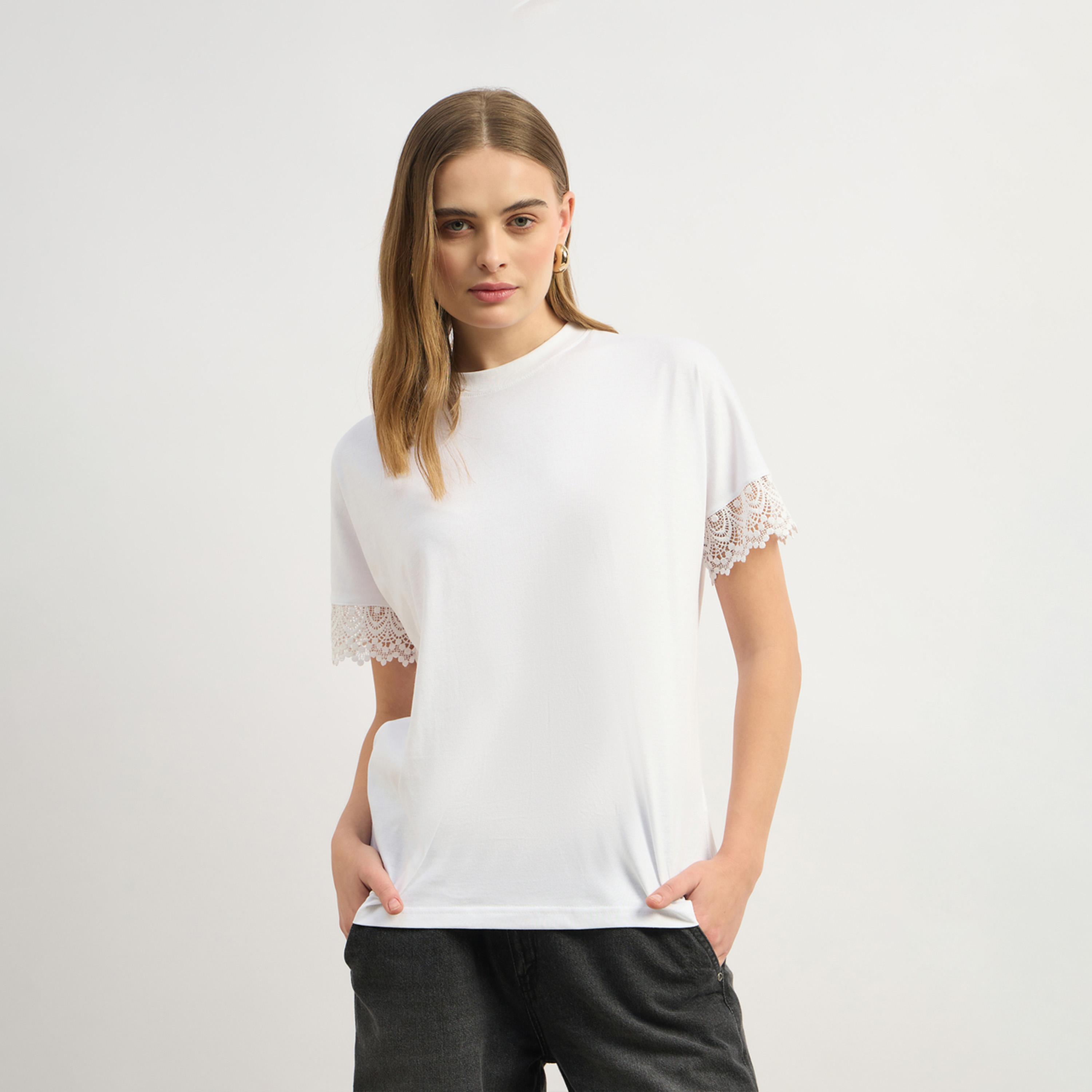 Styli Lace Insert Round Neck Boxy Fit T-Shirt-women-clothing-tshirts-image-2