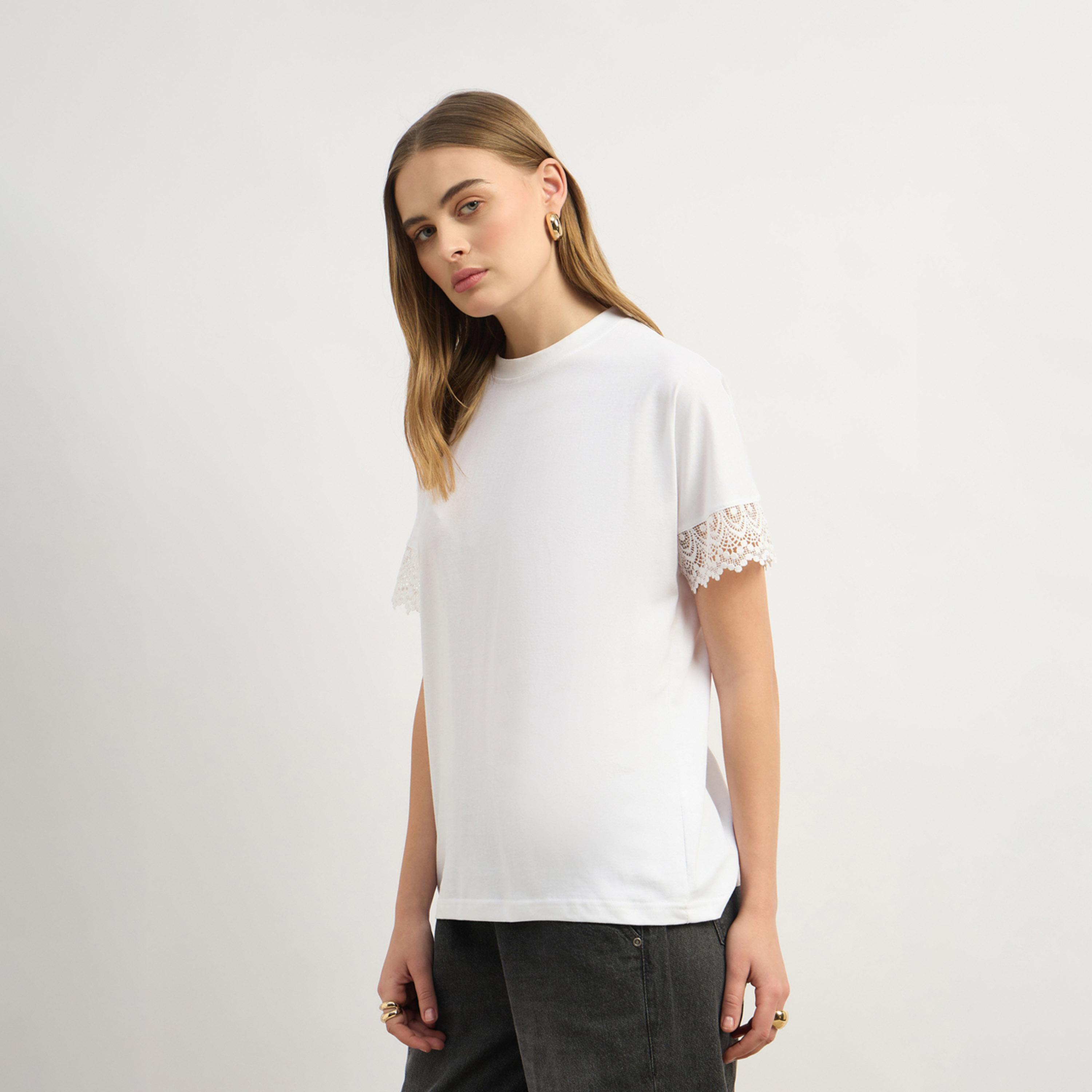 Styli Lace Insert Round Neck Boxy Fit T-Shirt-women-clothing-tshirts-image-3