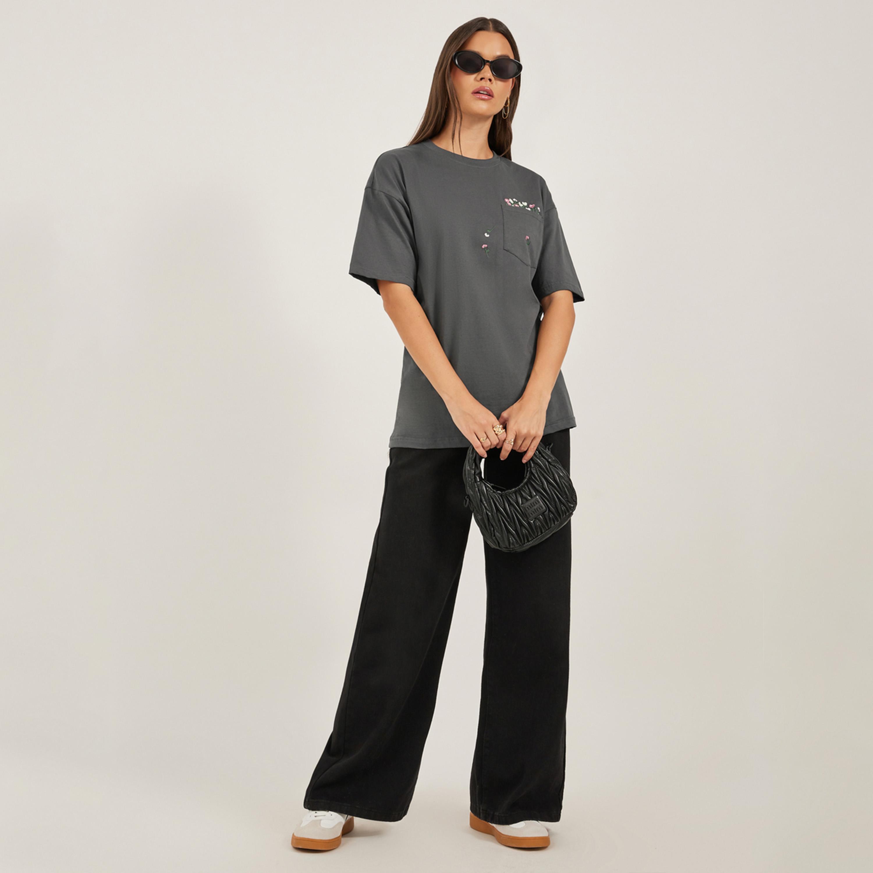 Styli Embroidered Pocket Round Neck Oversized T-Shirt-women-clothing-tshirts-image-1