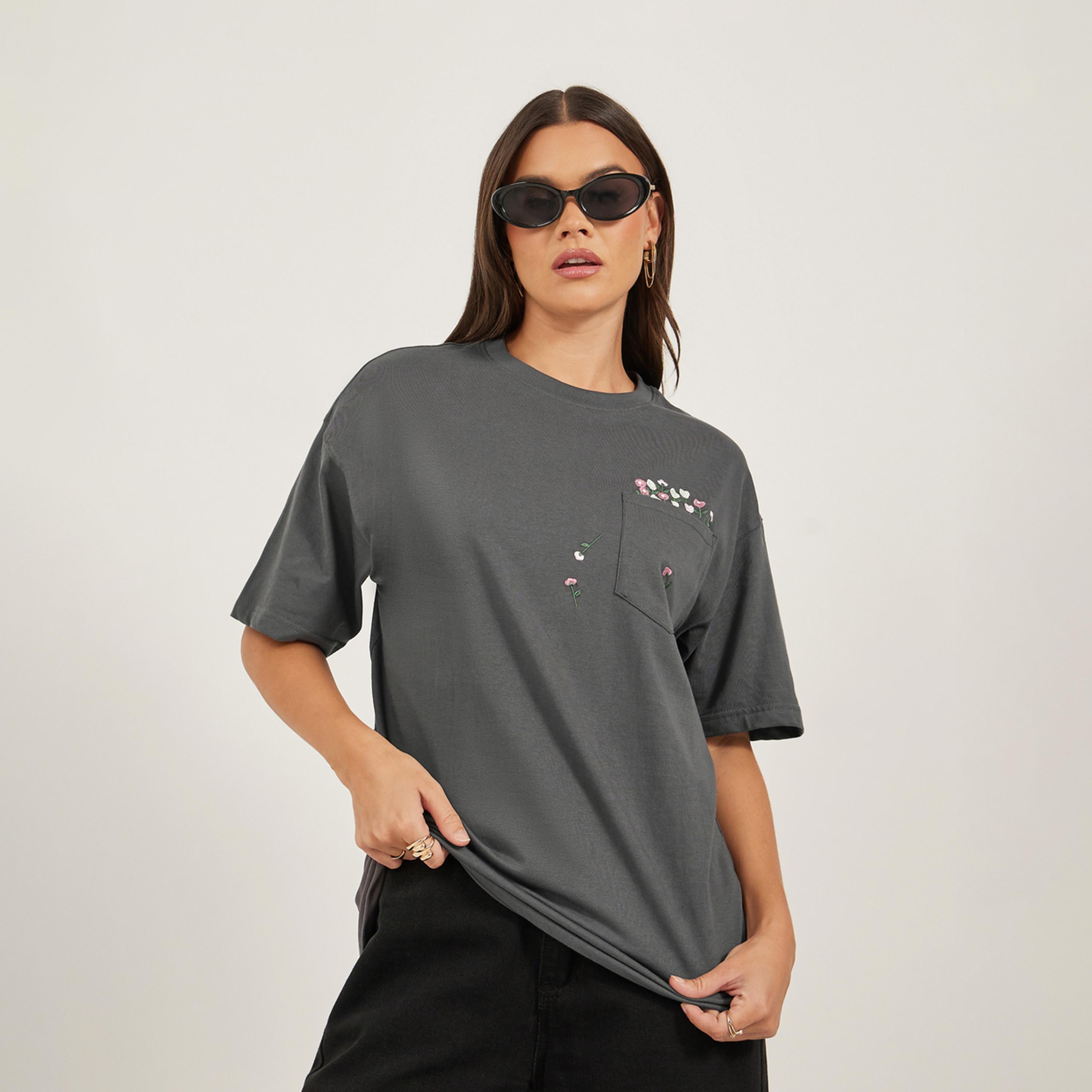 Styli Embroidered Pocket Round Neck Oversized T-Shirt-women-clothing-tshirts-image-2