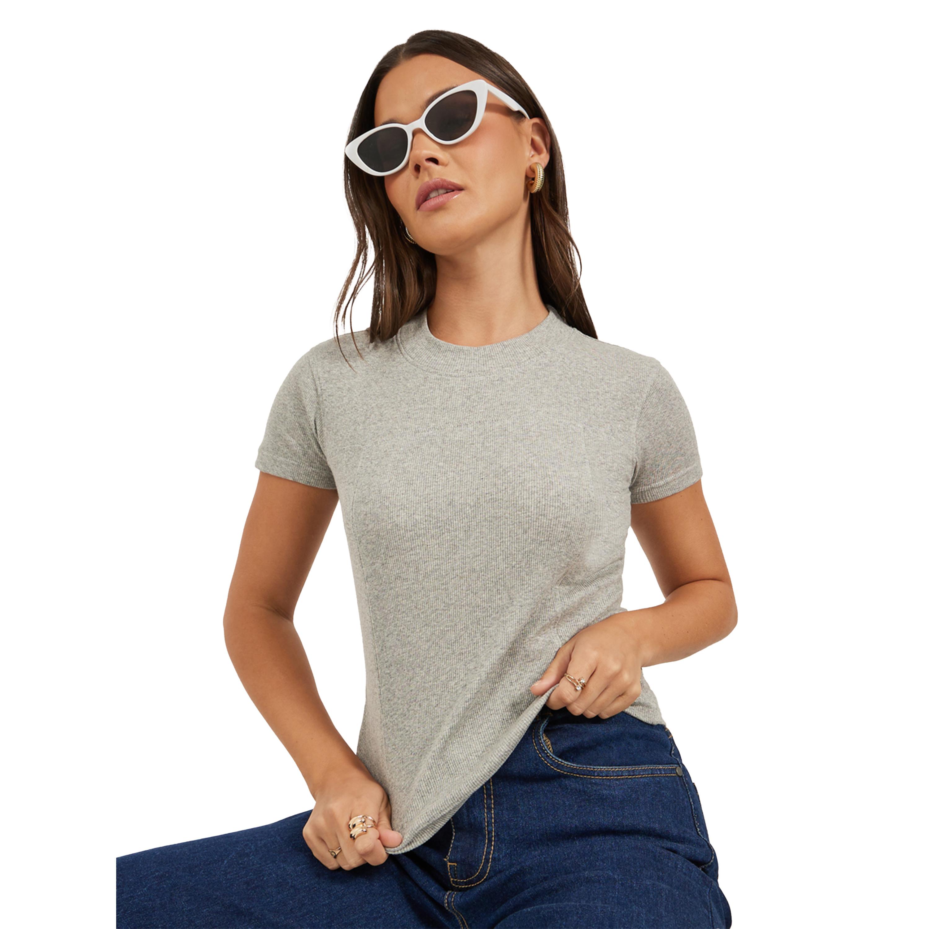 Styli Ribbed Round Neck Short Sleeve Fitted T-Shirt-women-clothing-tshirts-image-1