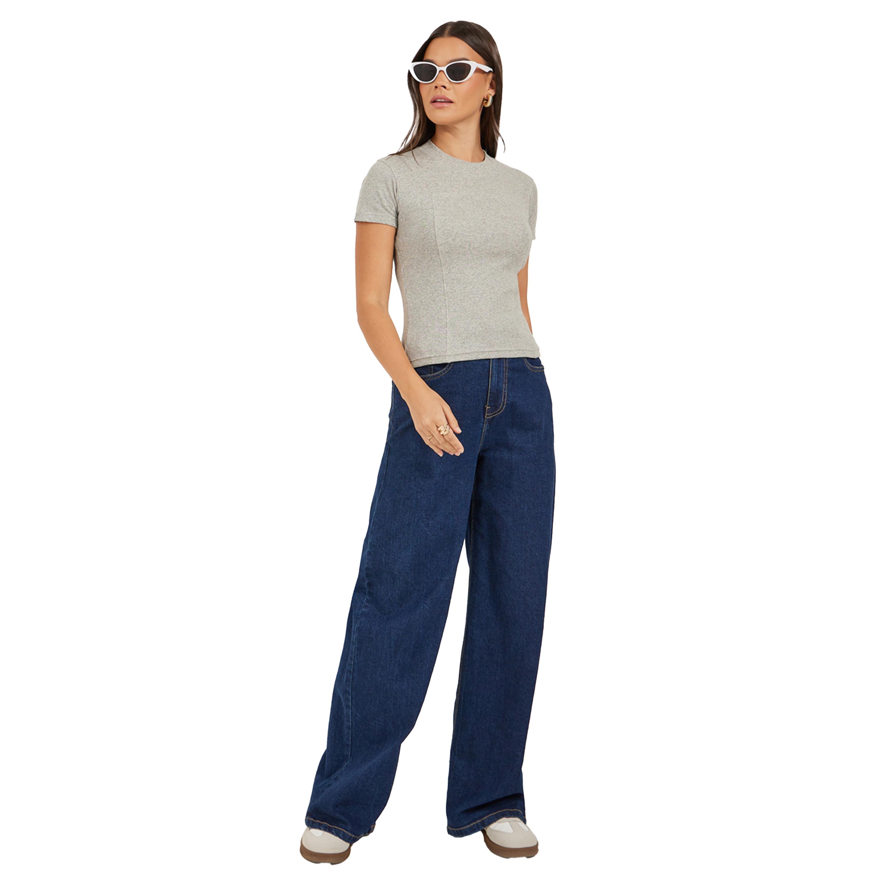 Styli Ribbed Round Neck Short Sleeve Fitted T-Shirt-women-clothing-tshirts-image-2