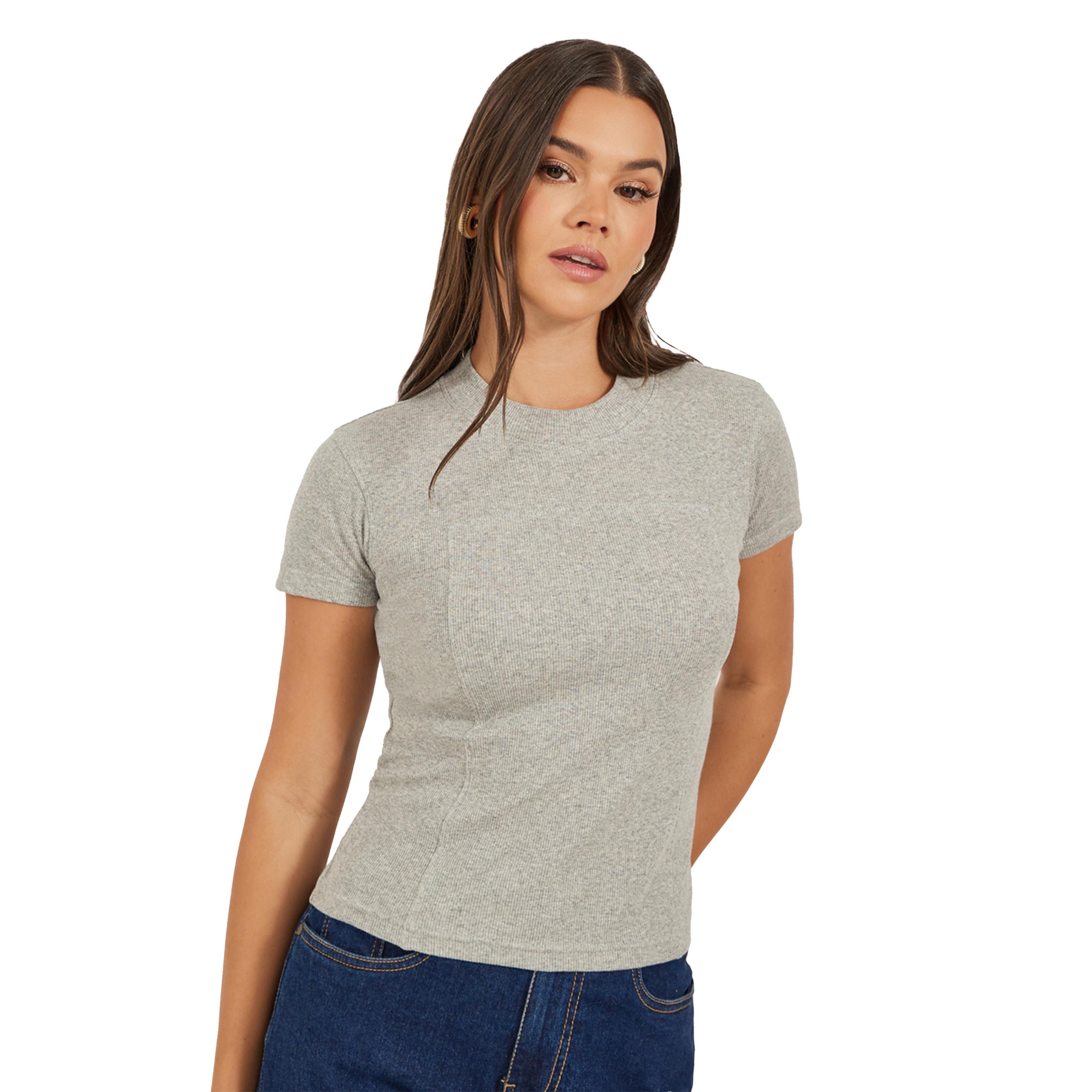 ستايلي - تي شيرت مضلع رقبة مستديرة وأكمام قصيرة-women-clothing-tshirts-image-3
