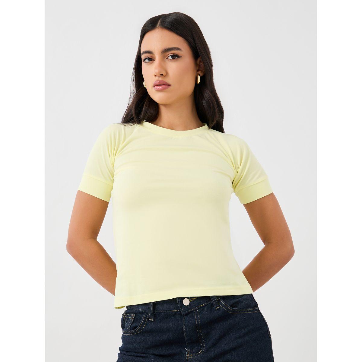 تيشيرت قصير سادة بياقة دائرية وأكمام ريجلان-women-clothing-tshirts-image-3