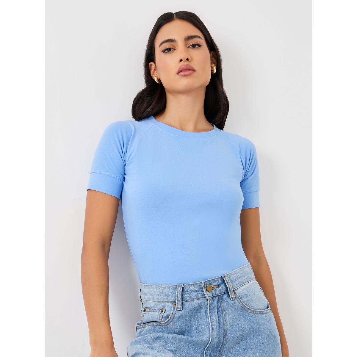 Styli Solid Raglan Sleeve Fitted Cropped T-Shirt-women-clothing-tshirts-image-1