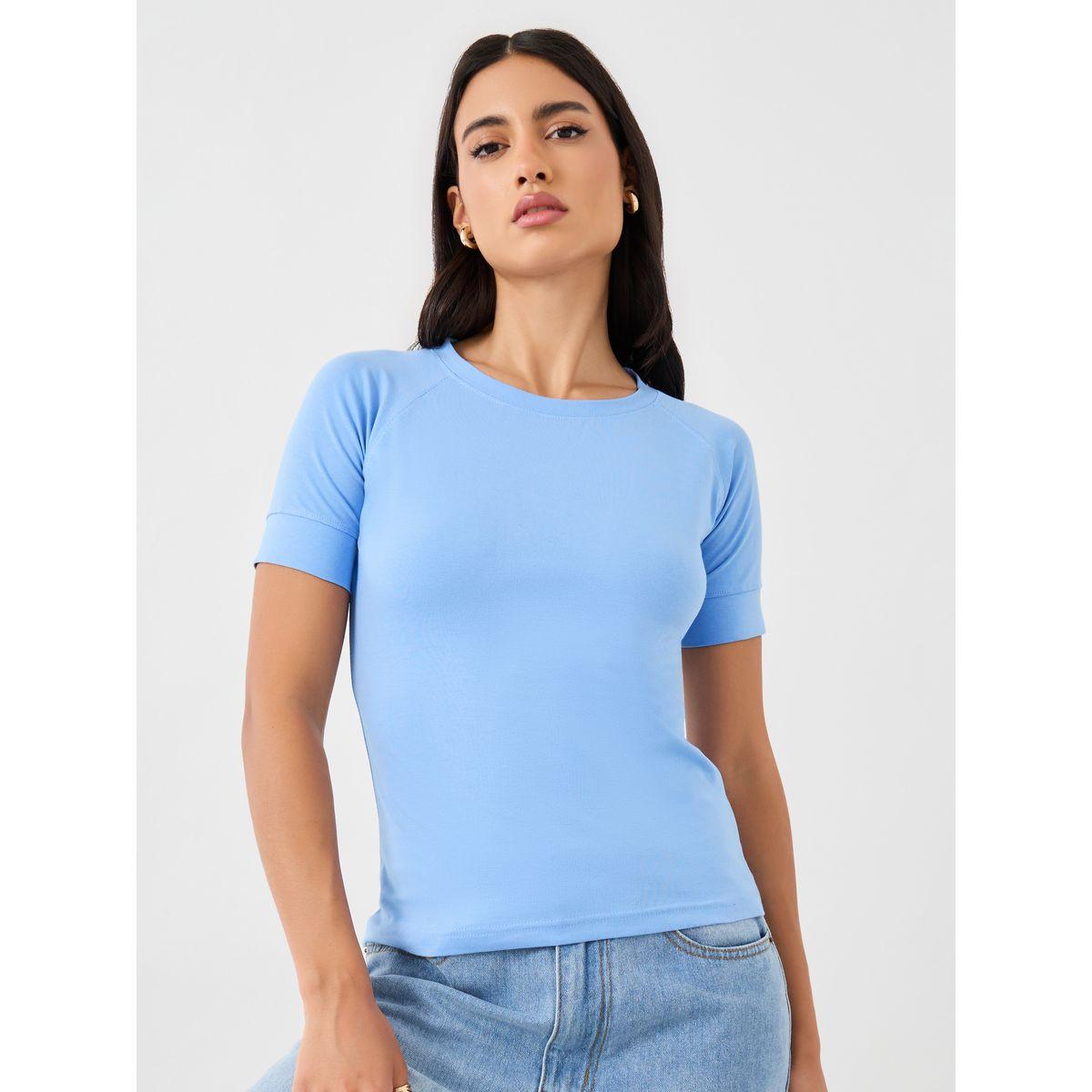 Styli Solid Raglan Sleeve Fitted Cropped T-Shirt-women-clothing-tshirts-image-3