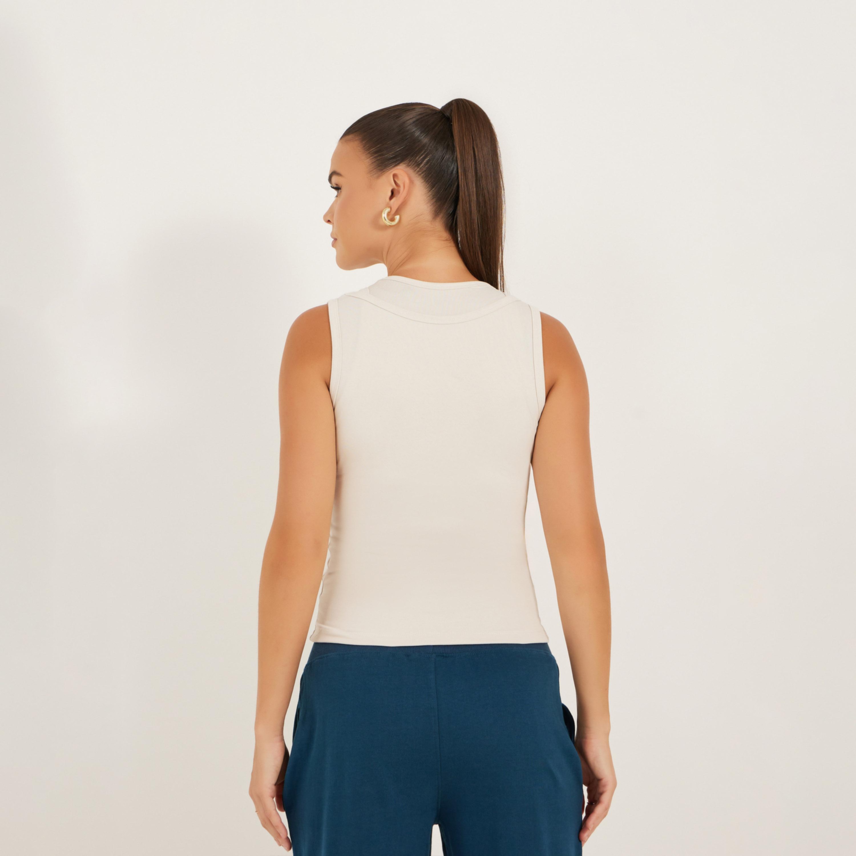 ستايلي - بلوزة سادة بدون اكمام ملائمة للجسم-women-clothing-tshirts-image-5