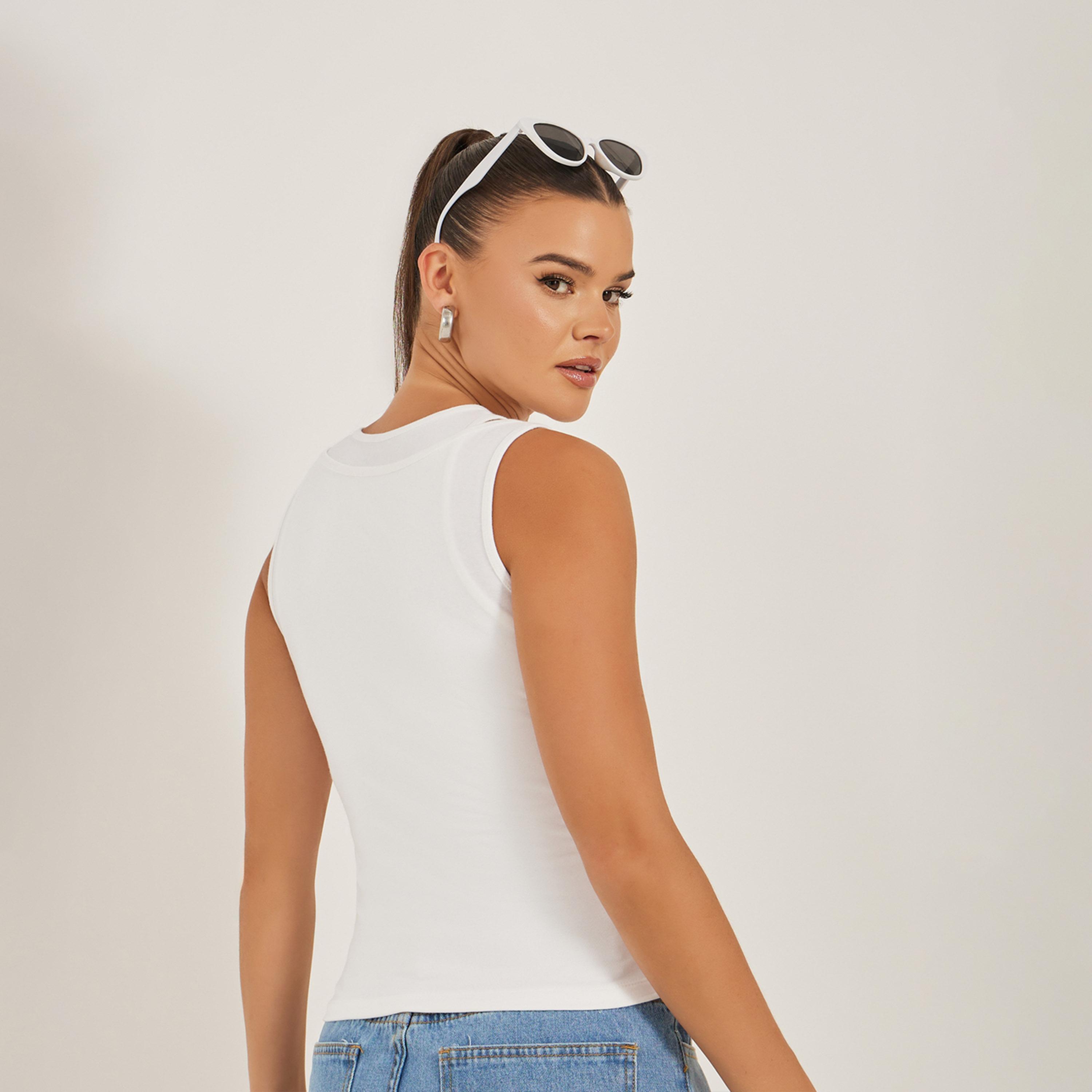 Styli Solid Layered Neck Fitted Tank T-Shirt-women-clothing-tshirts-image-5