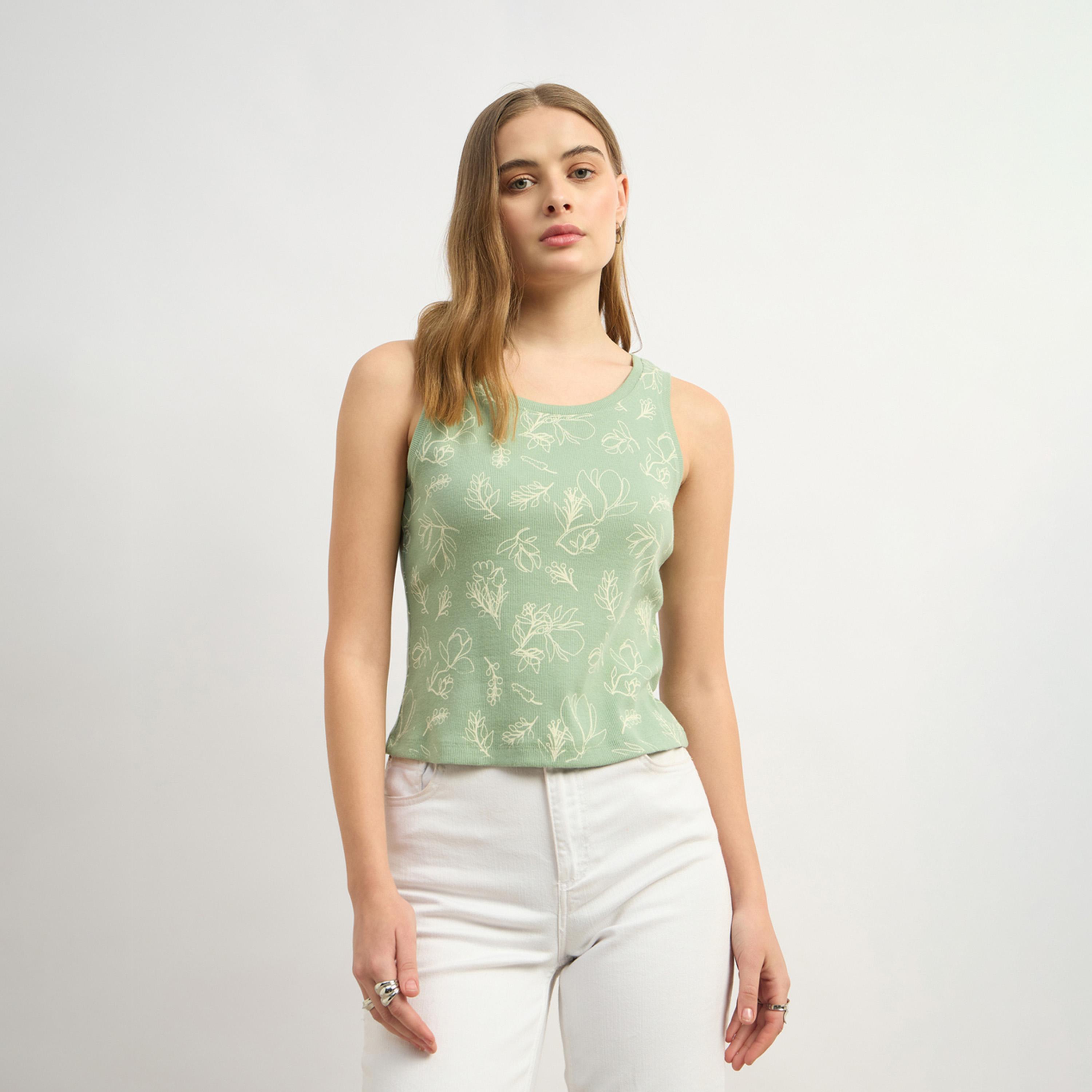 Styli All-Over Floral Print Round Neck Sleeveless Top-women-clothing-tshirts-image-2