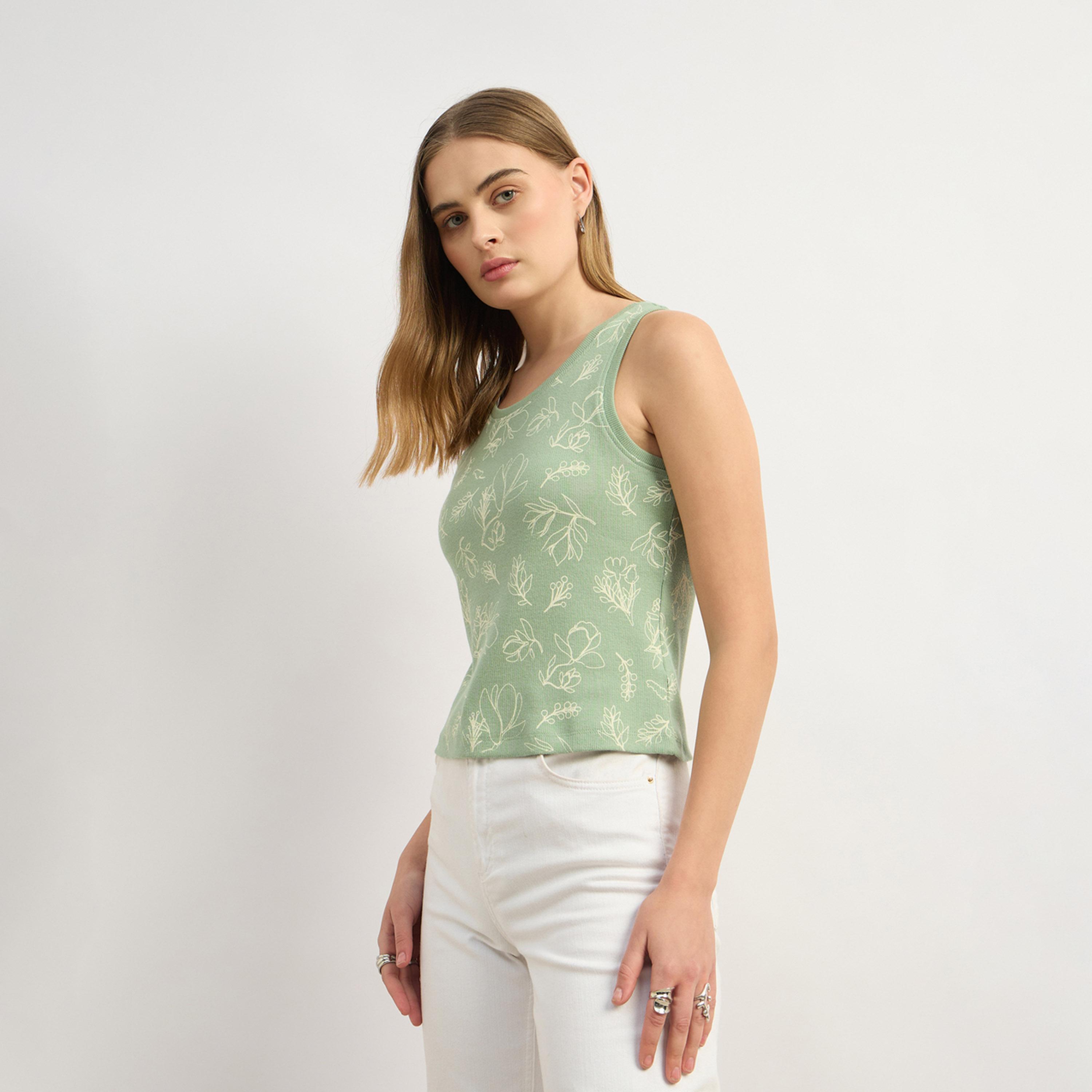 Styli All-Over Floral Print Round Neck Sleeveless Top-women-clothing-tshirts-image-3