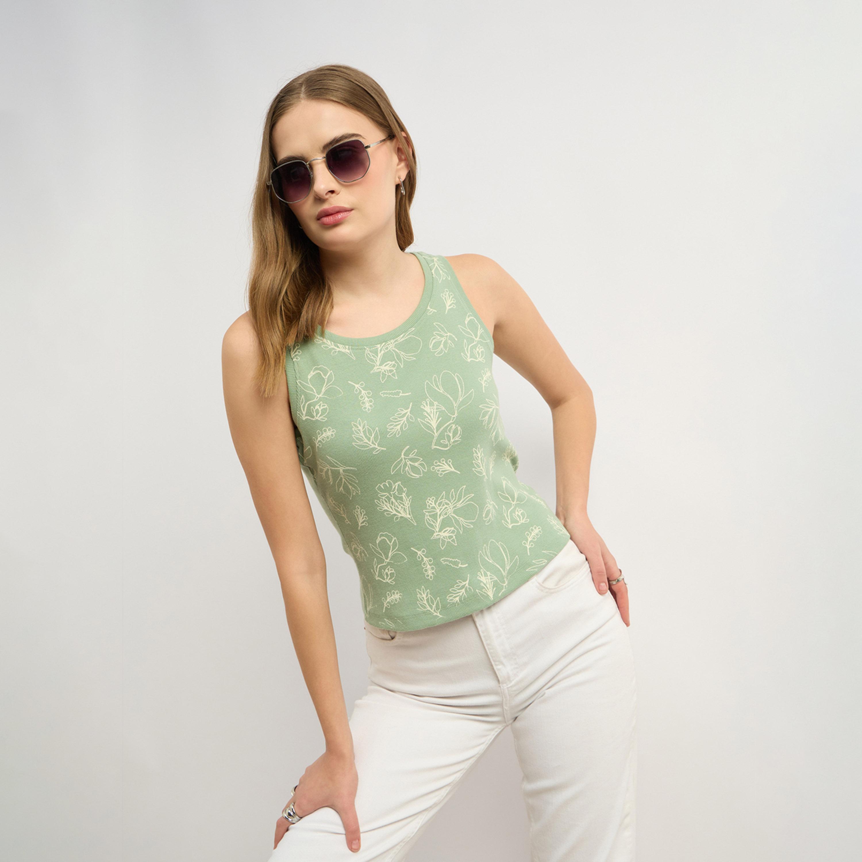 Styli All-Over Floral Print Round Neck Sleeveless Top-women-clothing-tshirts-image-6