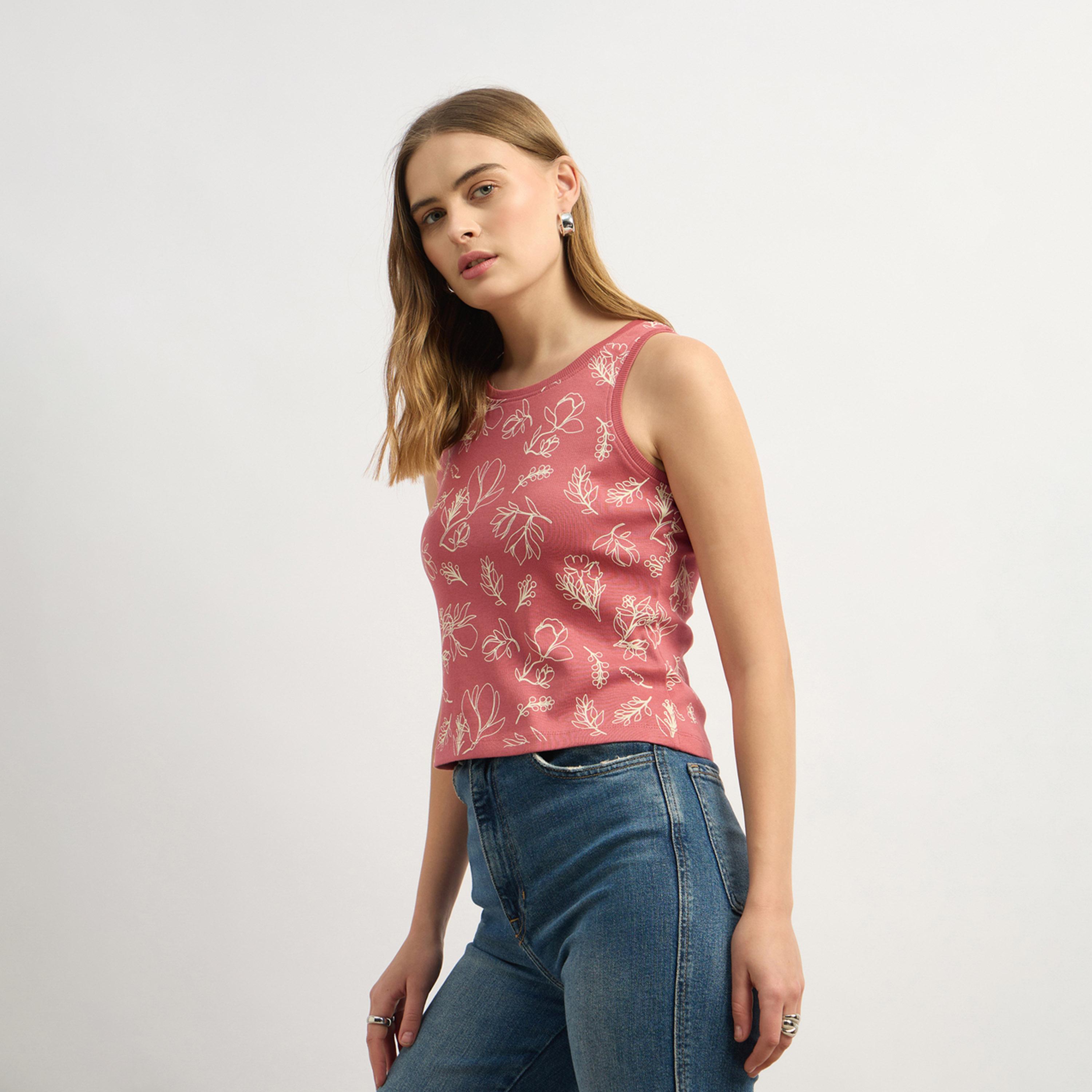 Styli All-Over Floral Print Round Neck Sleeveless Top-women-clothing-tshirts-image-3