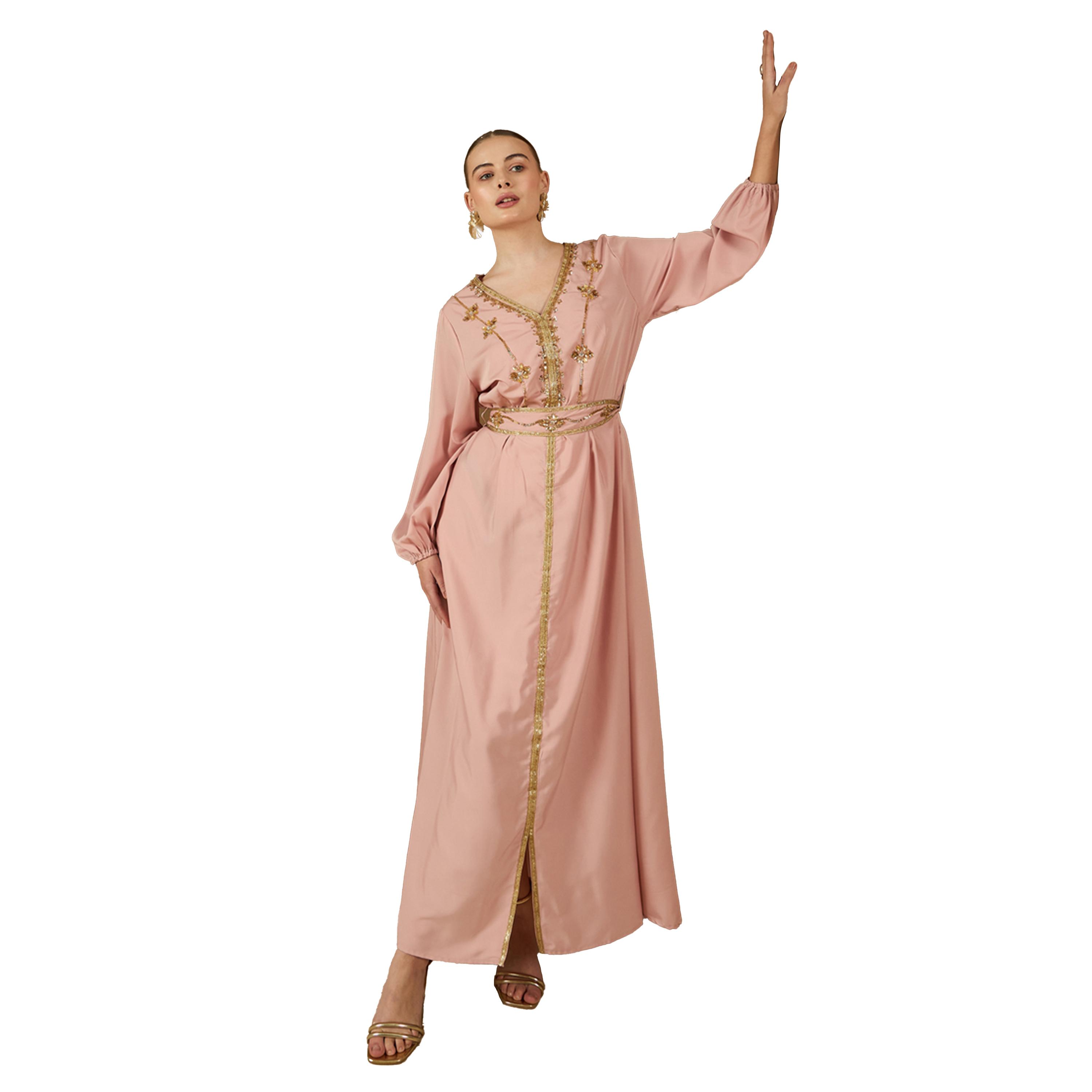 أميرة x ستايلي قفطان منمق بأكمام بالون وحزام-women-arabicclothing-kaftan-image-1