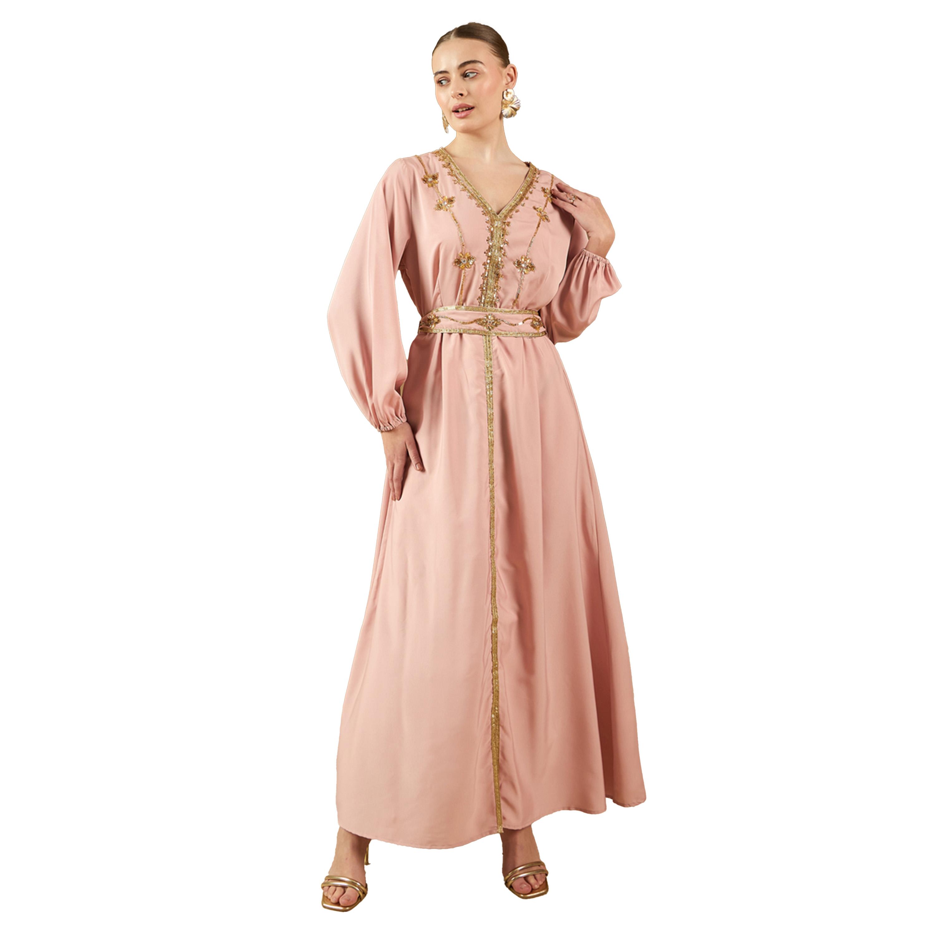 أميرة x ستايلي قفطان منمق بأكمام بالون وحزام-women-arabicclothing-kaftan-image-2
