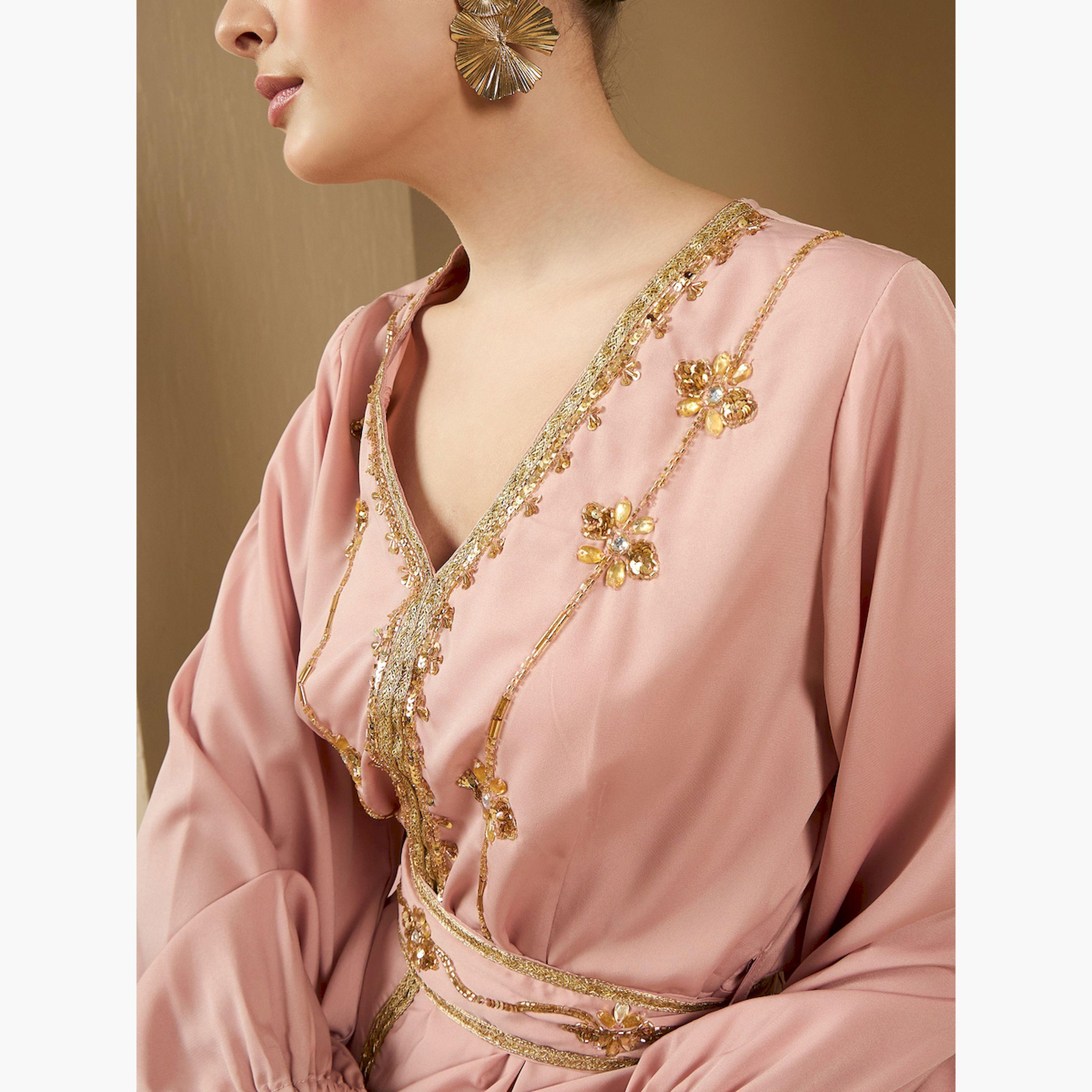 أميرة x ستايلي قفطان منمق بأكمام بالون وحزام-women-arabicclothing-kaftan-image-4