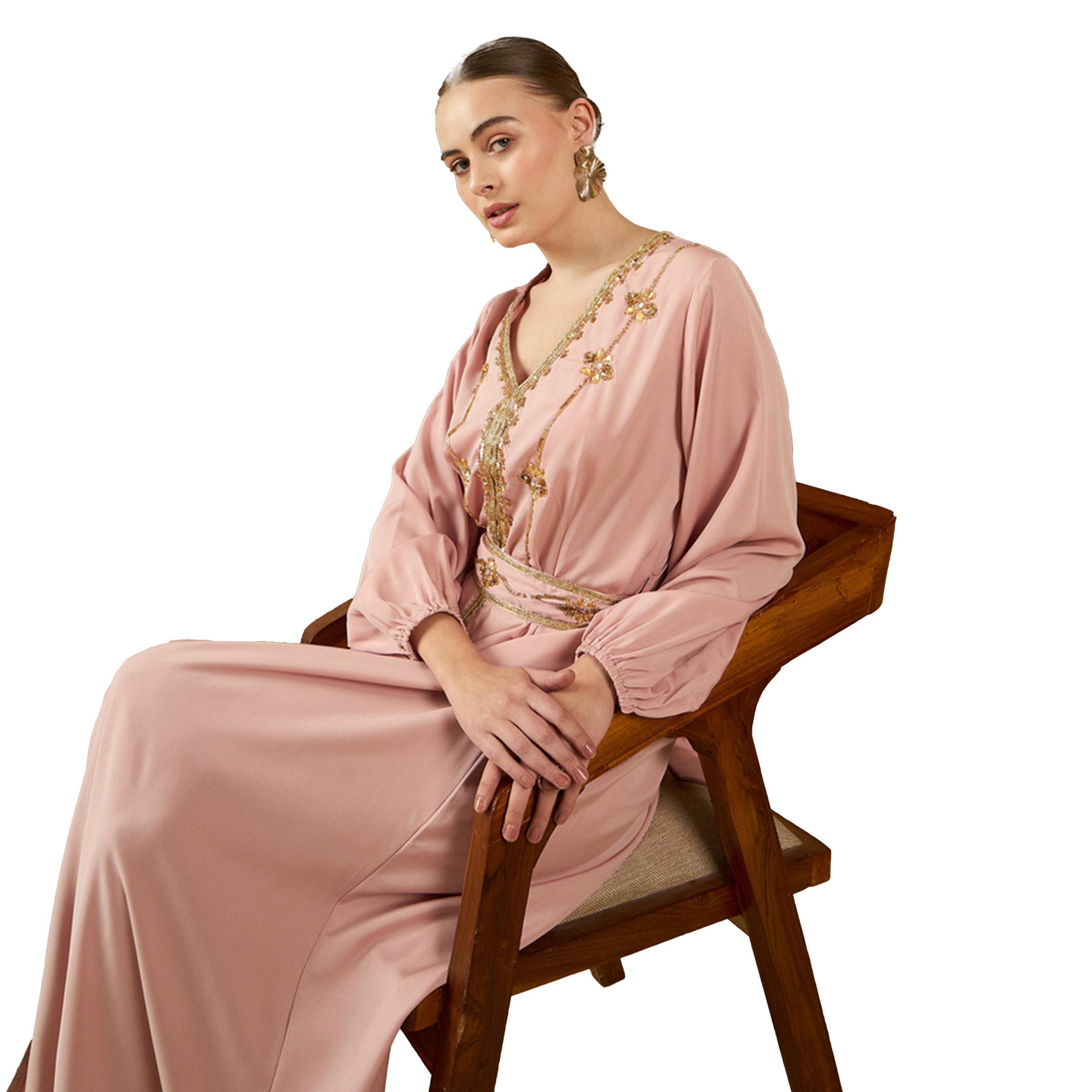 أميرة x ستايلي قفطان منمق بأكمام بالون وحزام-women-arabicclothing-kaftan-image-6