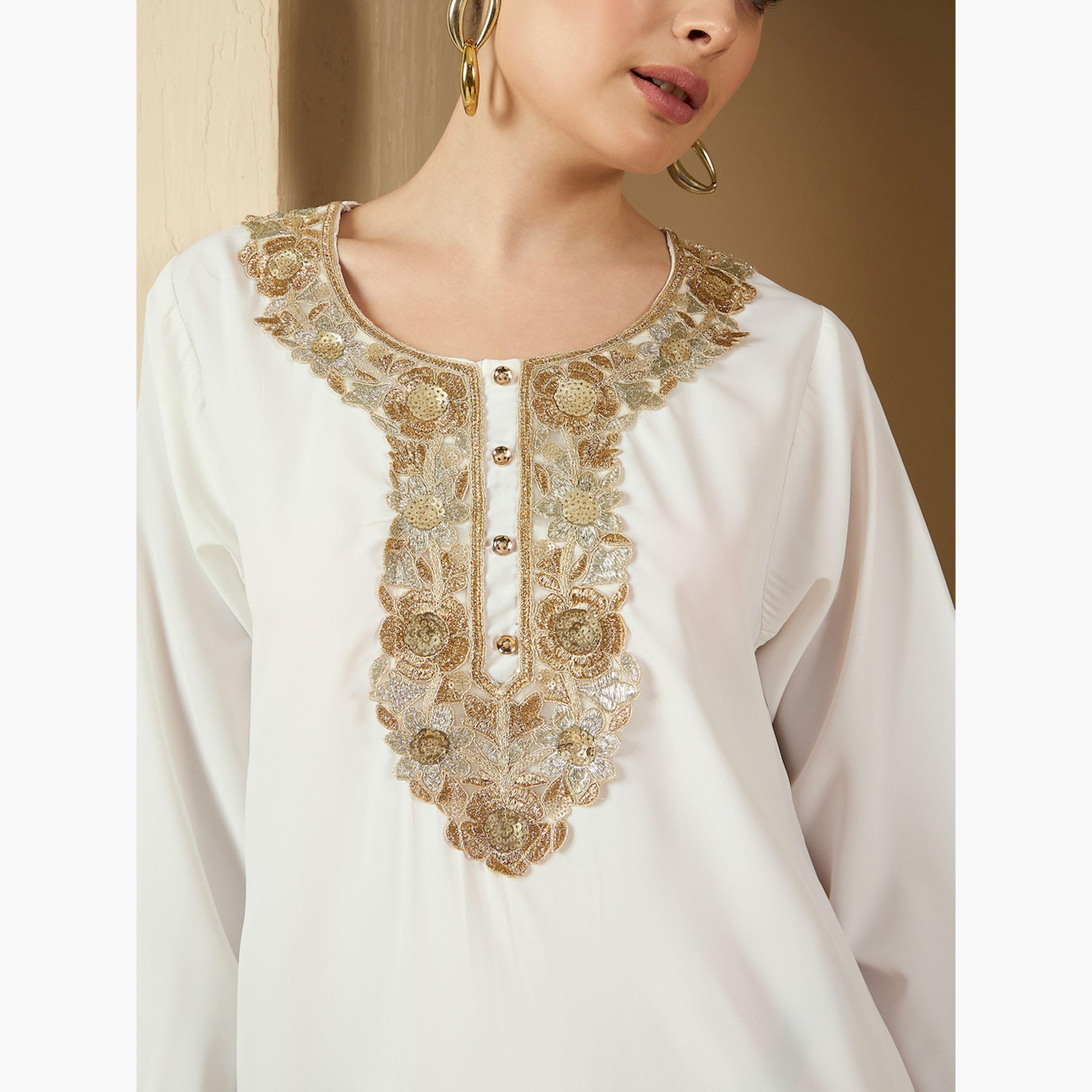 Styli Lace Insert Round Neck A-Line Jalabiya-women-arabicclothing-jalabiyas-image-4