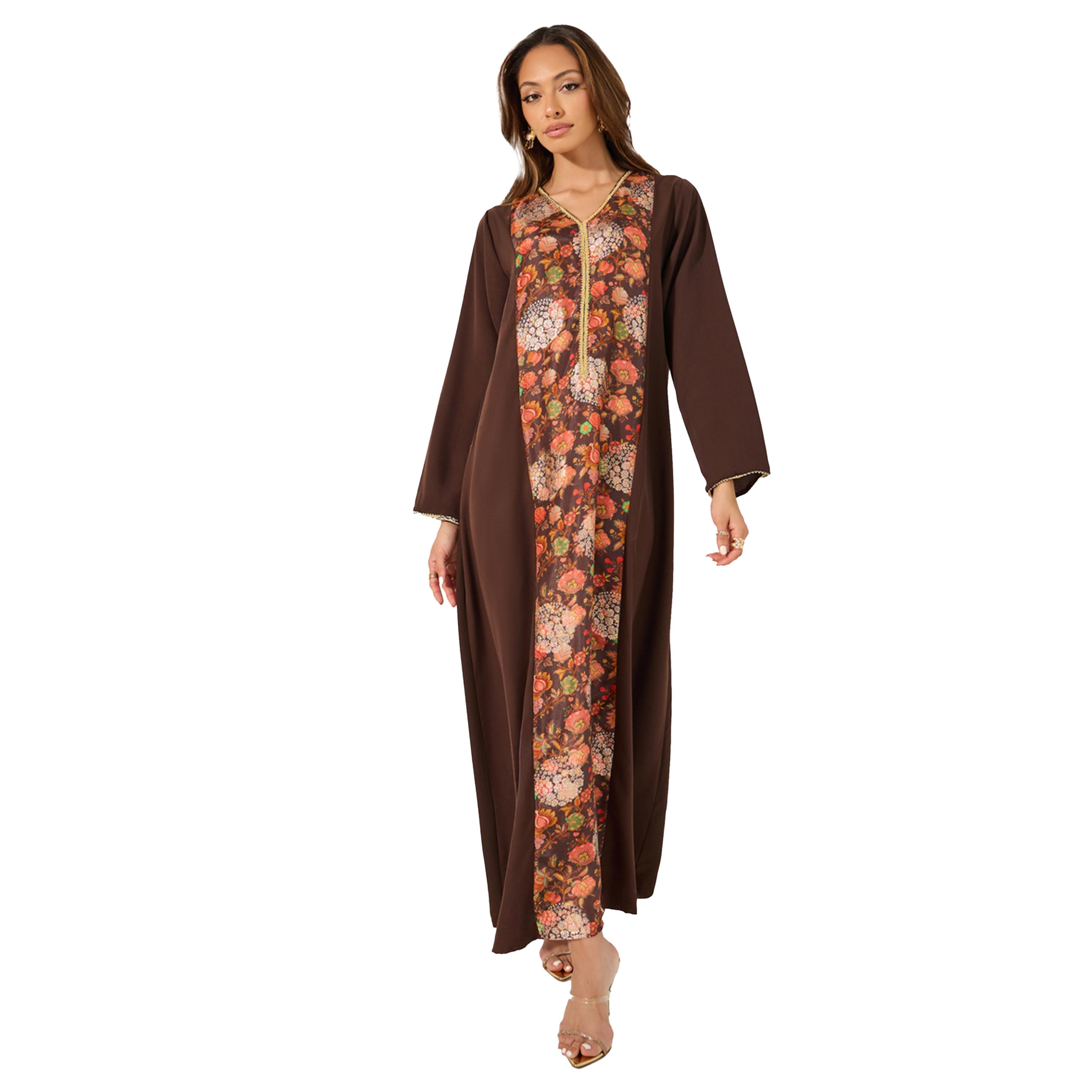 Amirah X Styli Floral Printed Panel A-Line Jalabyia-women-arabicclothing-jalabiyas-image-1