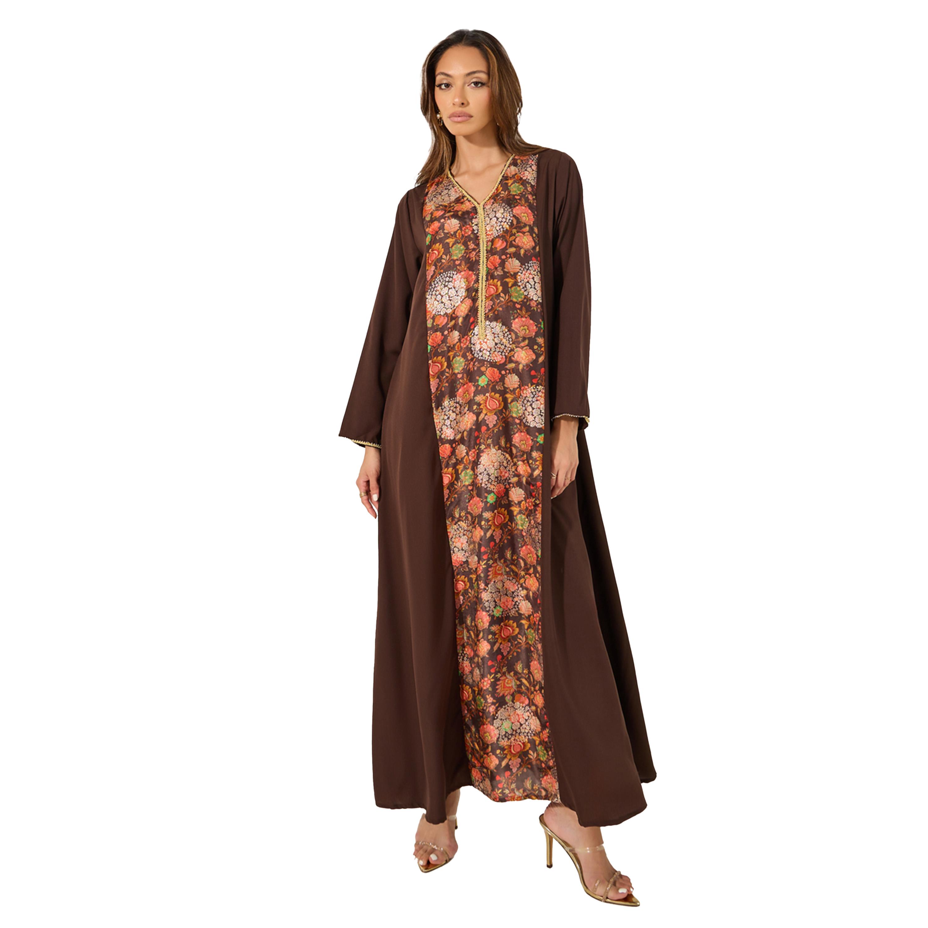 Amirah X Styli Floral Printed Panel A-Line Jalabyia-women-arabicclothing-jalabiyas-image-2