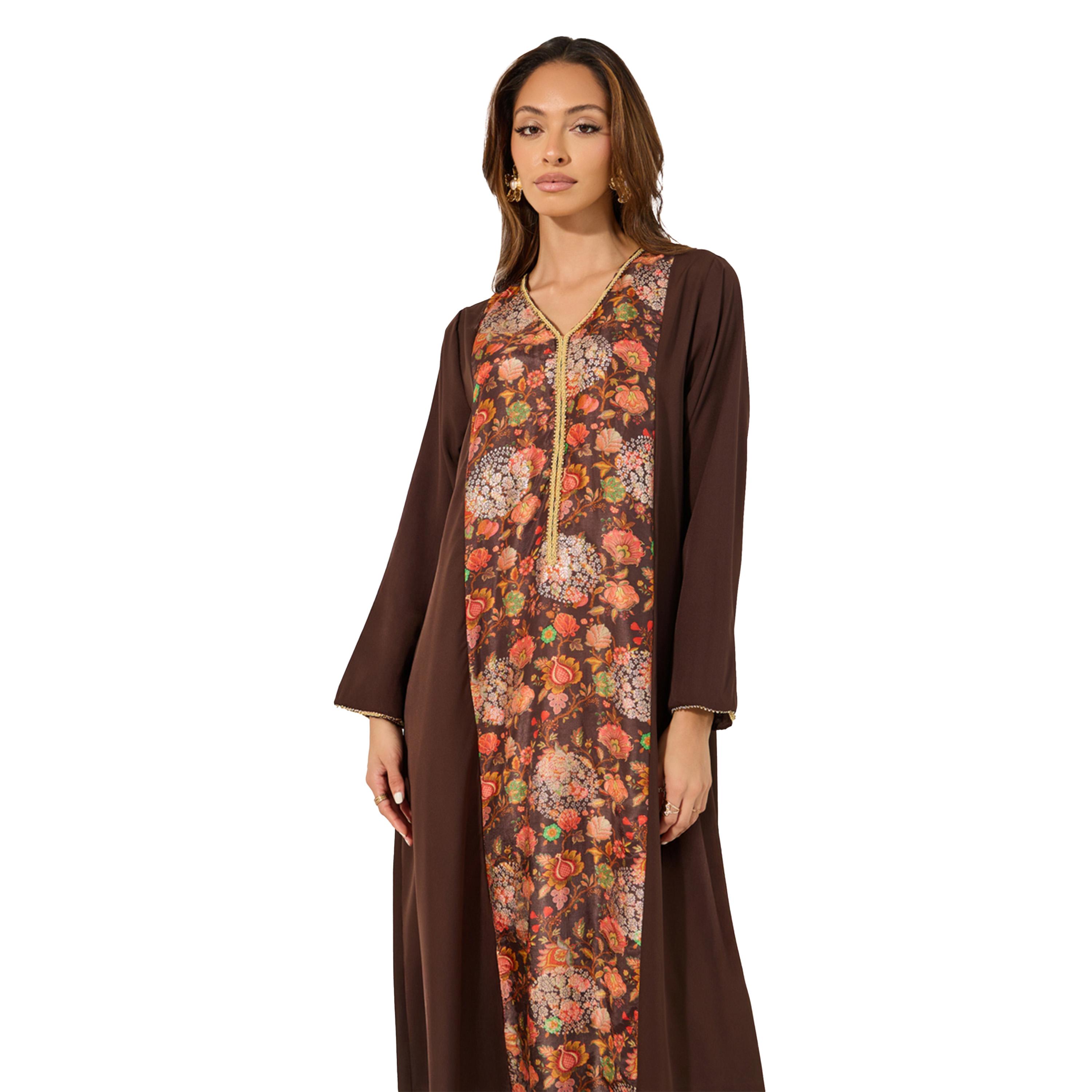 Amirah X Styli Floral Printed Panel A-Line Jalabyia-women-arabicclothing-jalabiyas-image-3