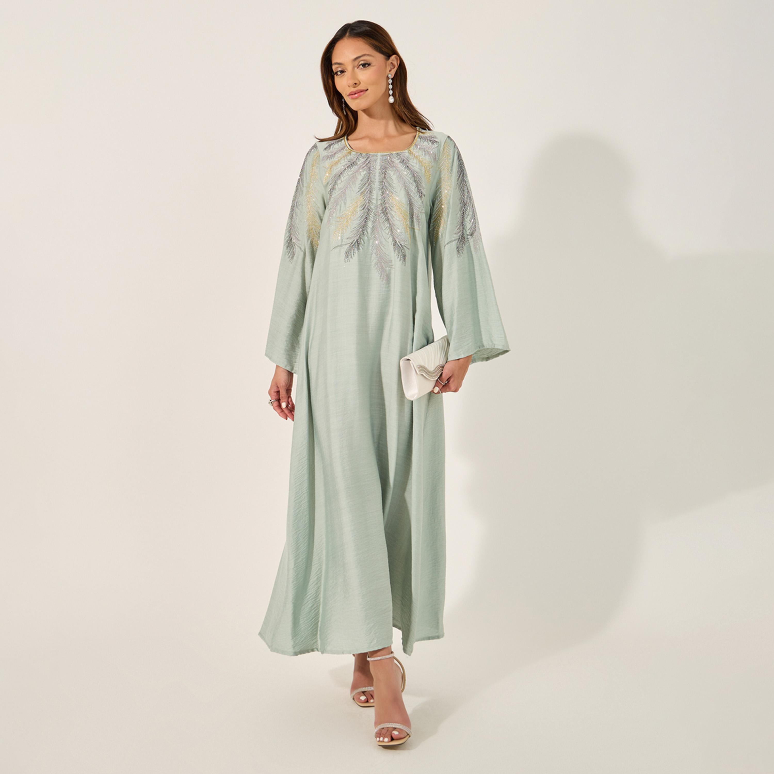 أميرة x ستايلي جلابية منمقة بياقة مربعة وحافة واسعة-women-arabicclothing-jalabiyas-image-1