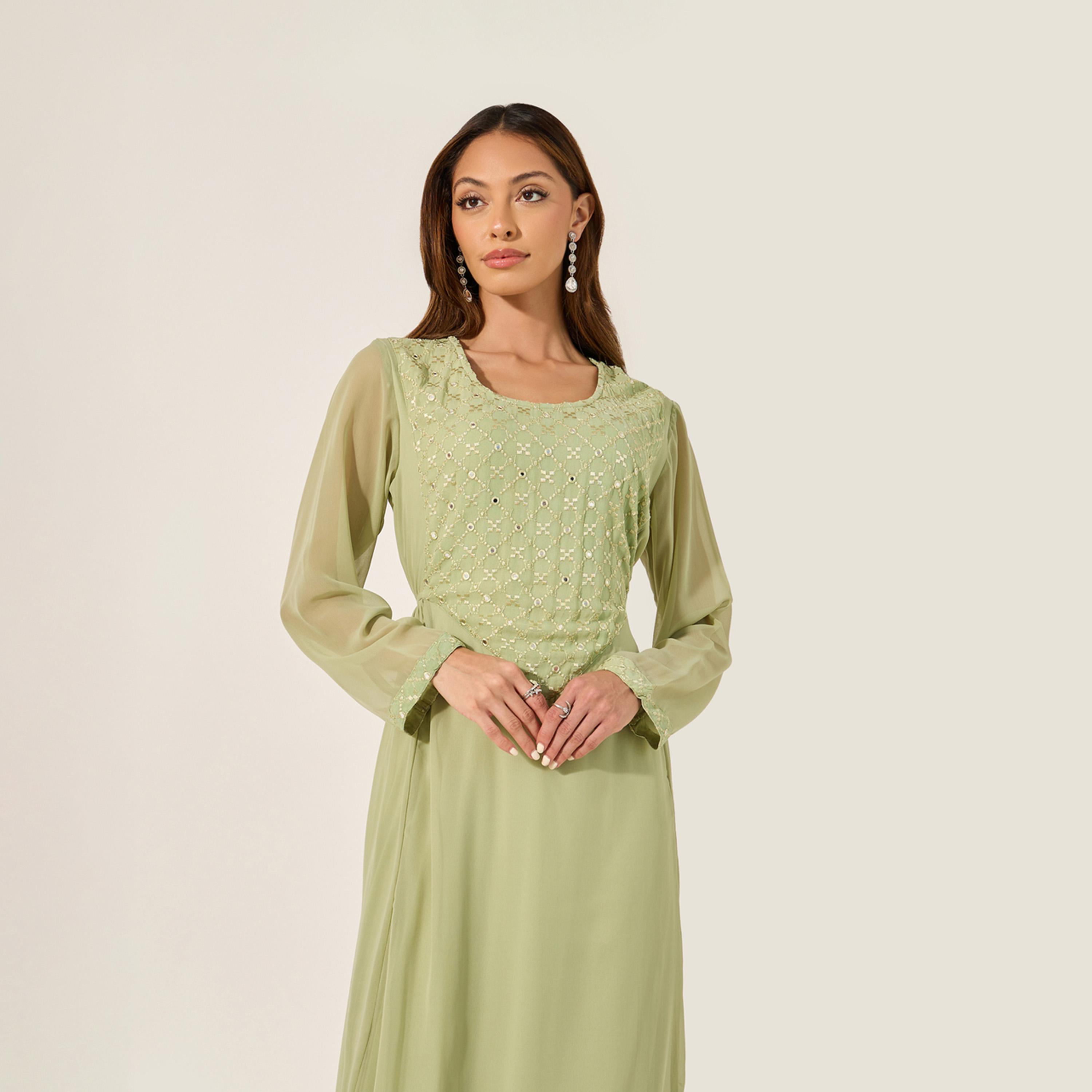 Amirah X Styli Embellished Square Neck A-Line Jalabiya-women-arabicclothing-jalabiyas-image-3